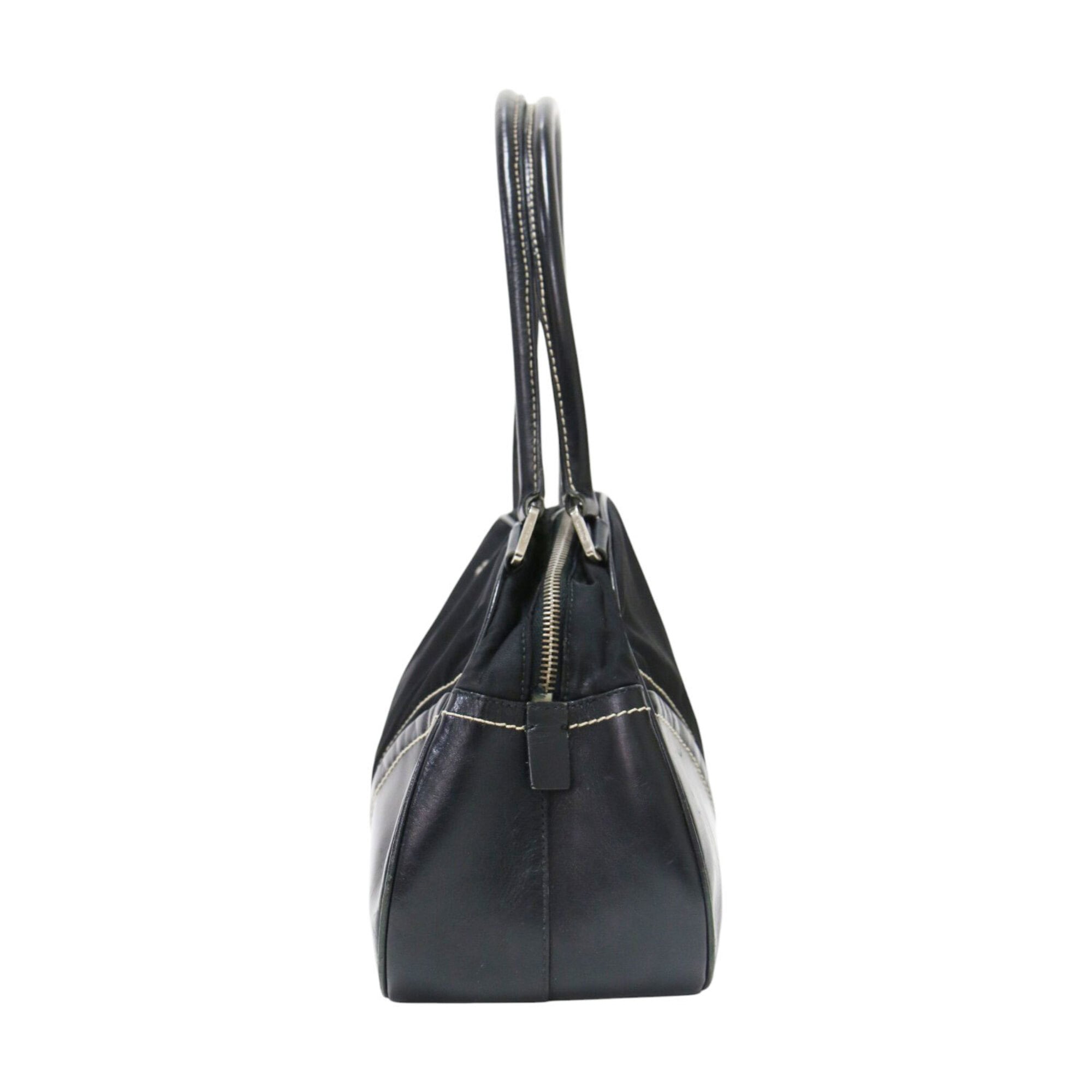 Prada Black Nylon Leather Boston Bag Handbag (Pre-Owned)