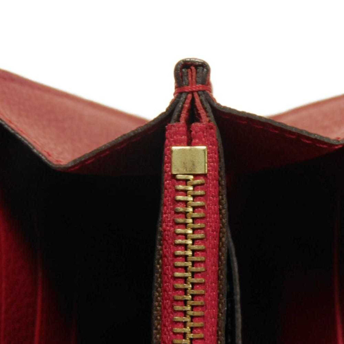 Louis Vuitton Brown Cerise Red Color Monogram Canvas Leather Long Wallet (Tri-Fold) (Pre-Owned)