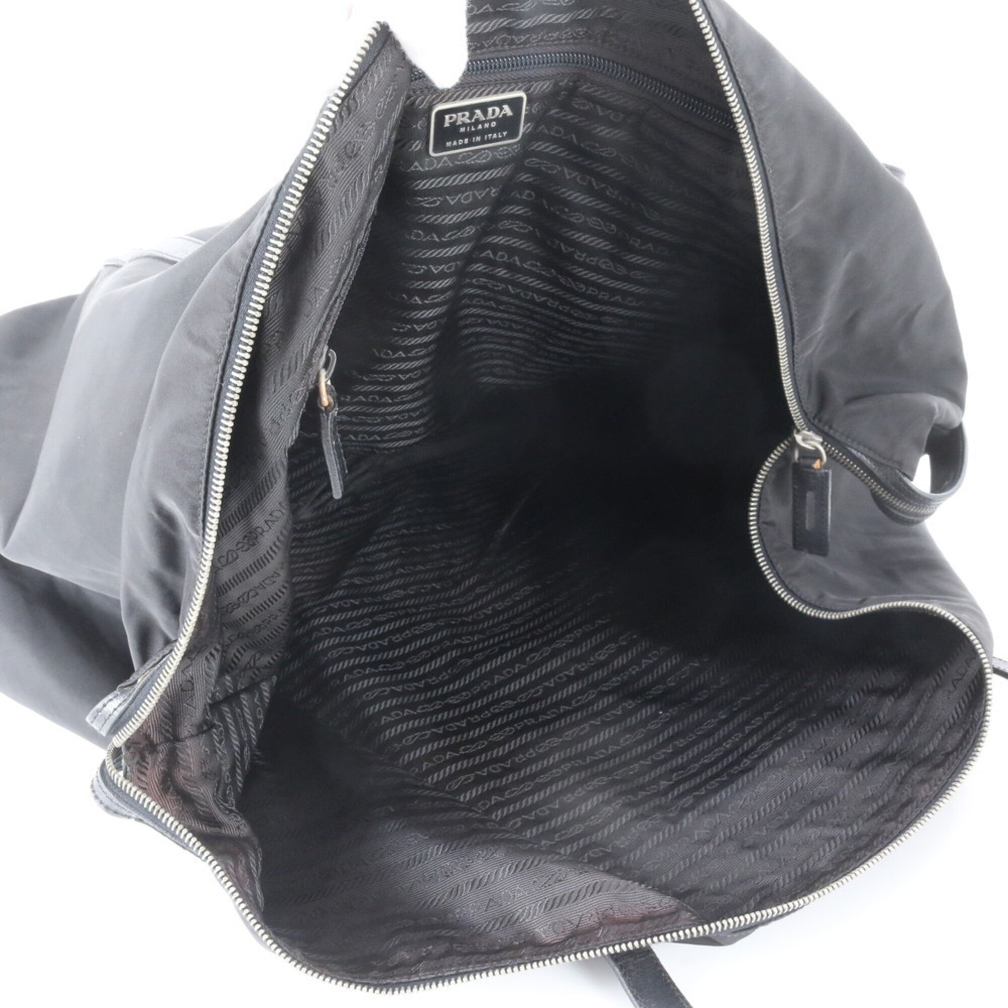 Prada Black Nylon Leather Boston Bag Tote Bag (Pre-Owned)