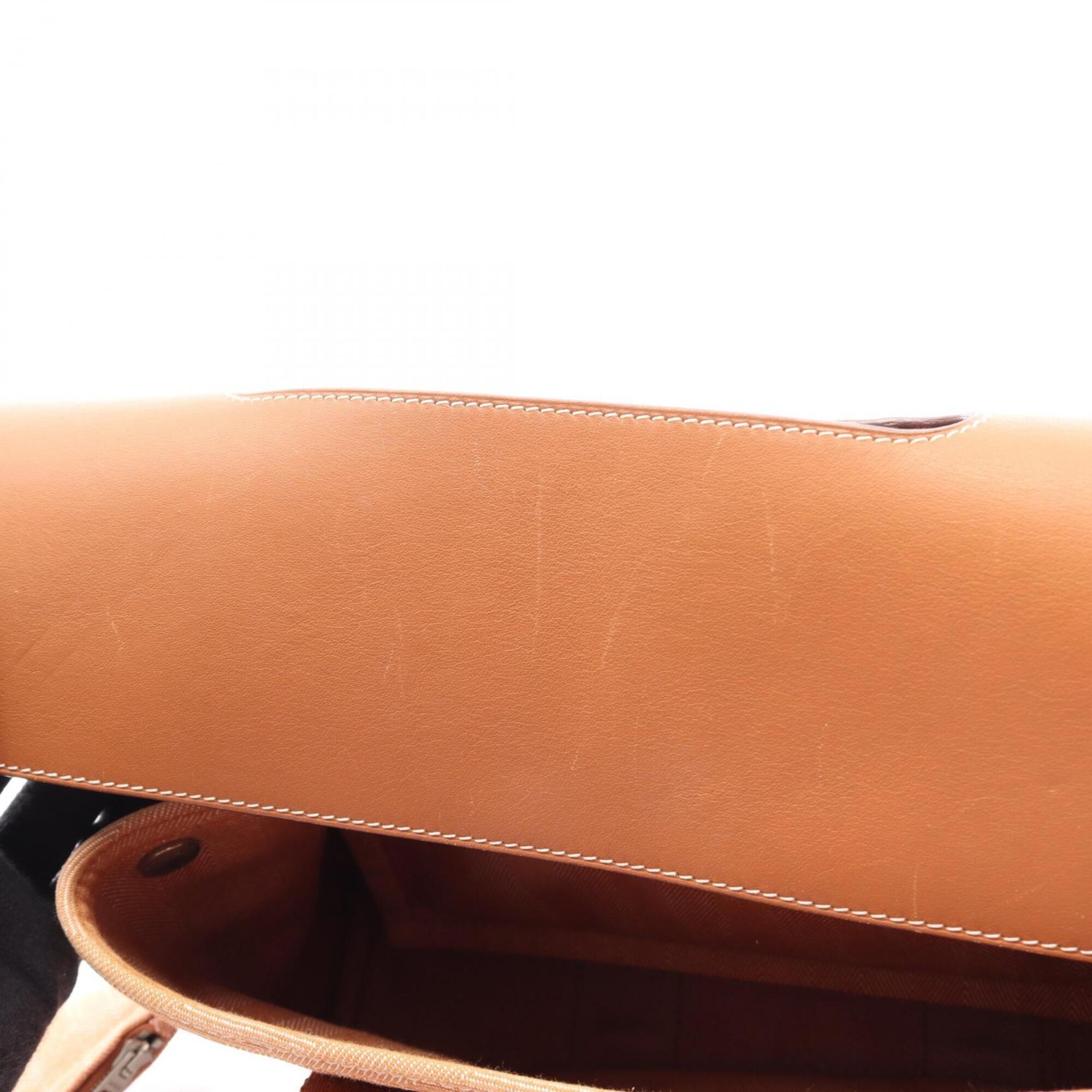 Hermes Brown Toile Chevron Swift Leather Handbag (Pre-Owned)