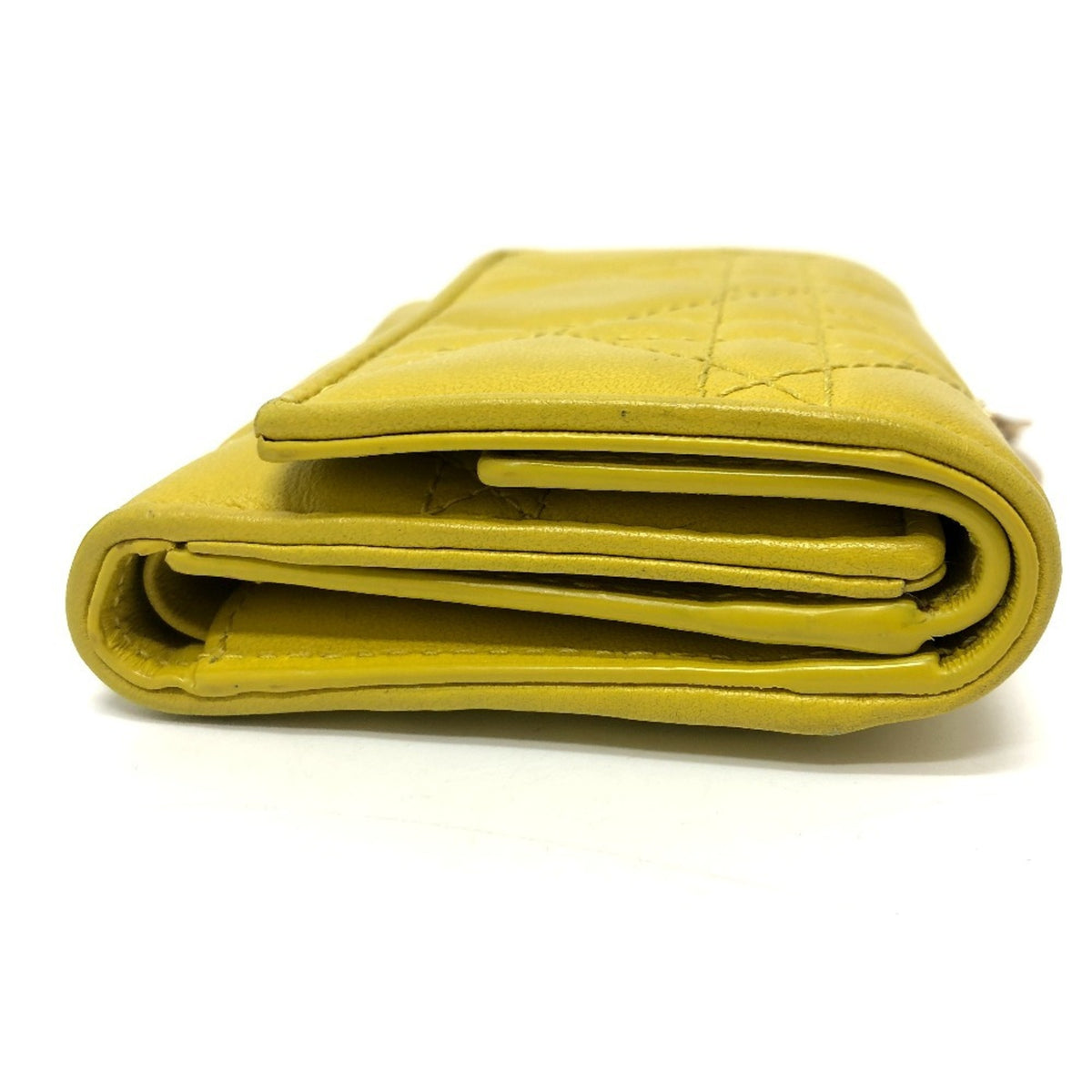 Christian Dior Lady Dior Yellow Leather Wallet (Tri-Fold) (Pre-Owned)