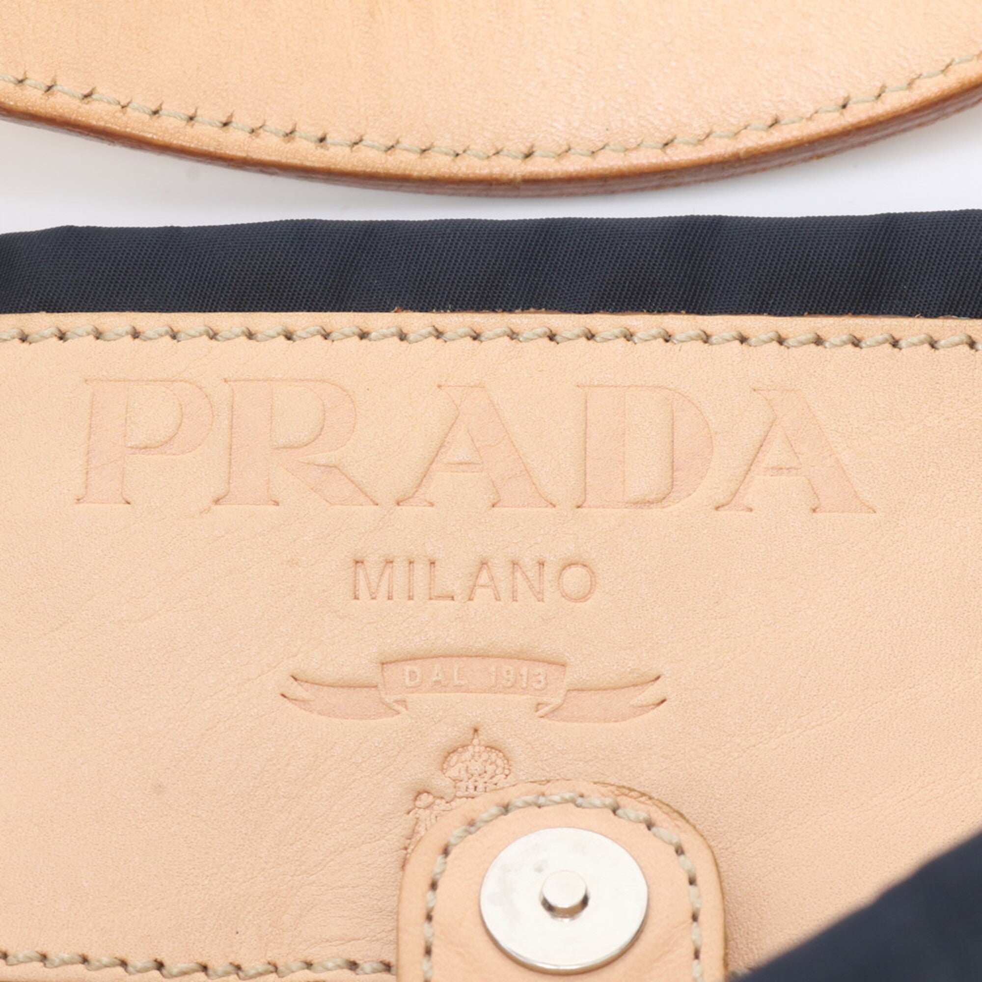 Prada Brown Navy Nylon Leather Handbag Shoulder Bag (Pre-Owned)