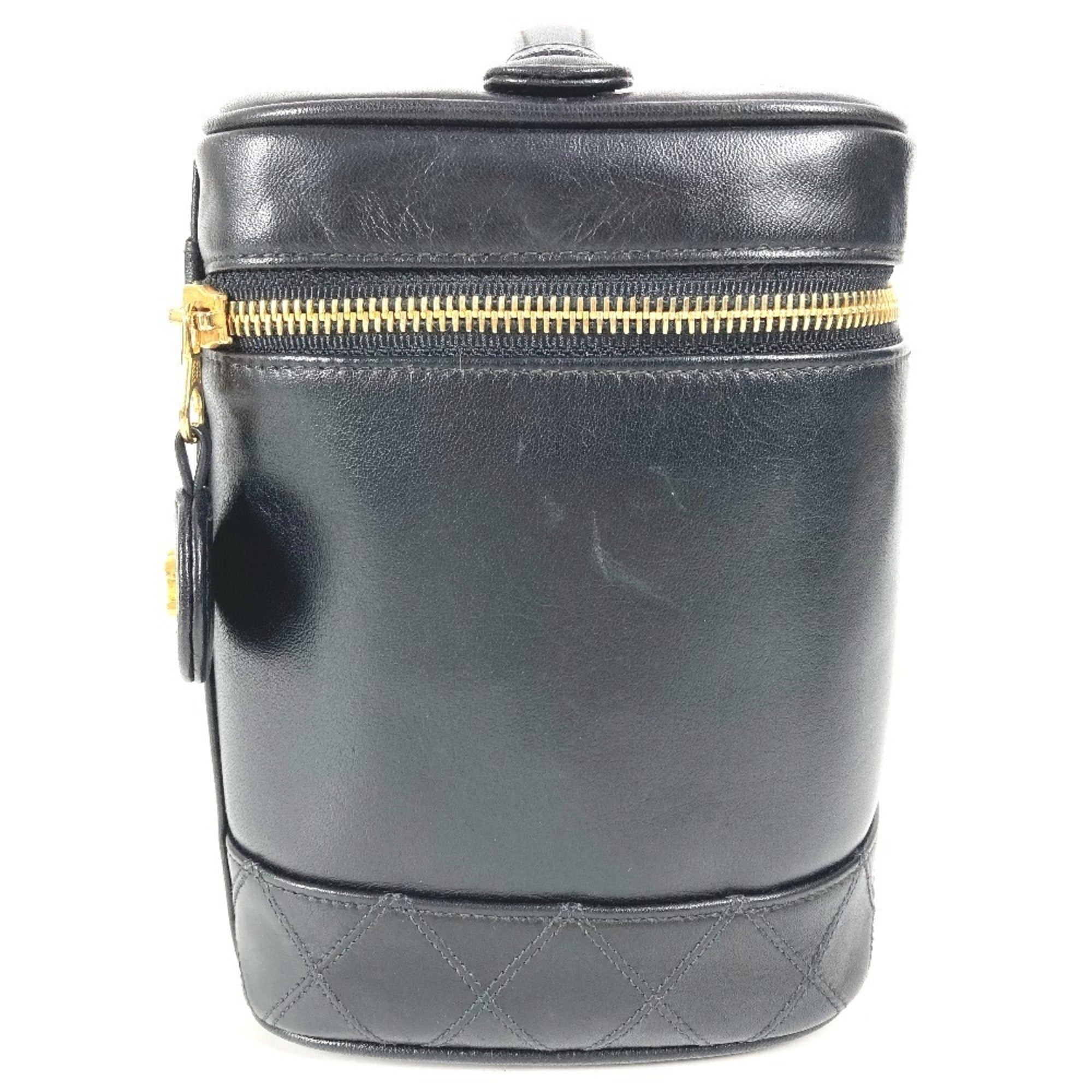 Chanel Black Leather Handbag Pouch Vanity Bag (Pre-Owned)