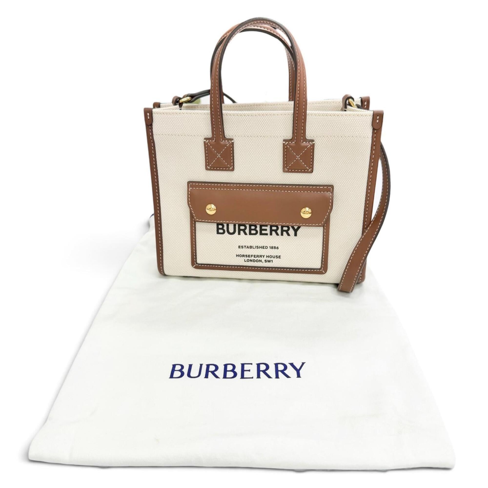 Burberry Beige Cotton Linen Shoulder Bag (Pre-Owned)