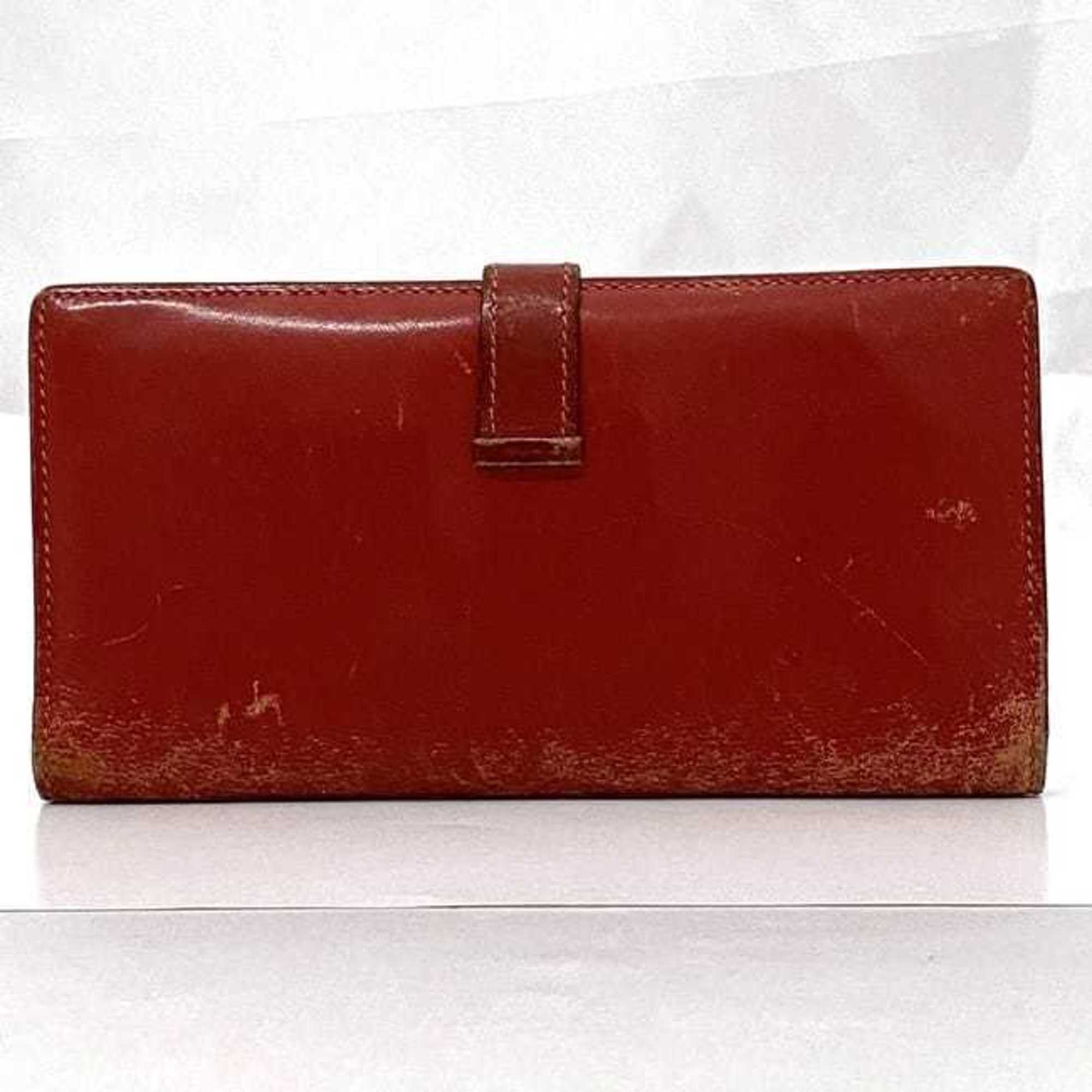 Hermes Red Color Leather Long Wallet (Bi-Fold) (Pre-Owned)