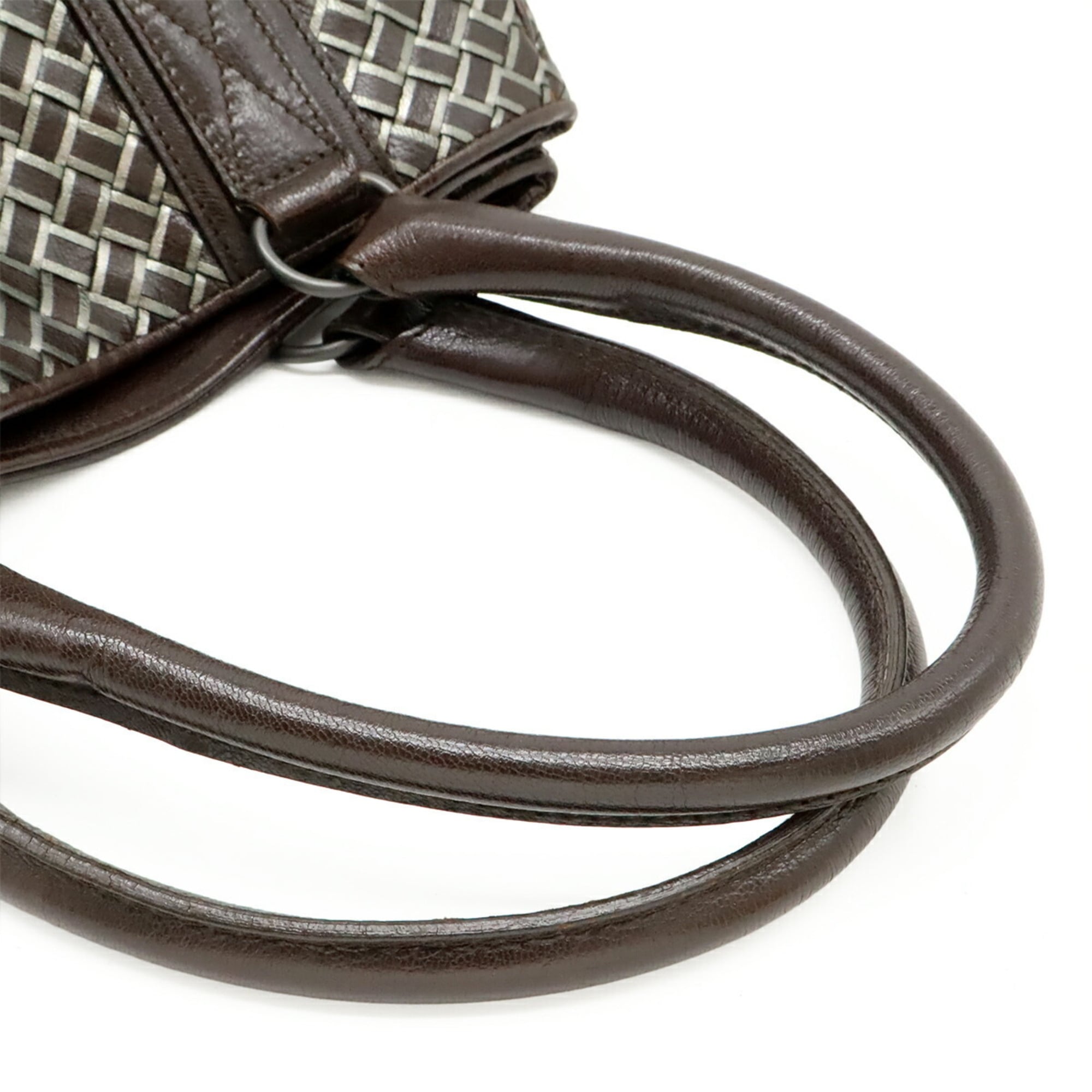 Bottega Veneta Intrecciato Dark Brown Silver Leather Handbag (Pre-Owned)