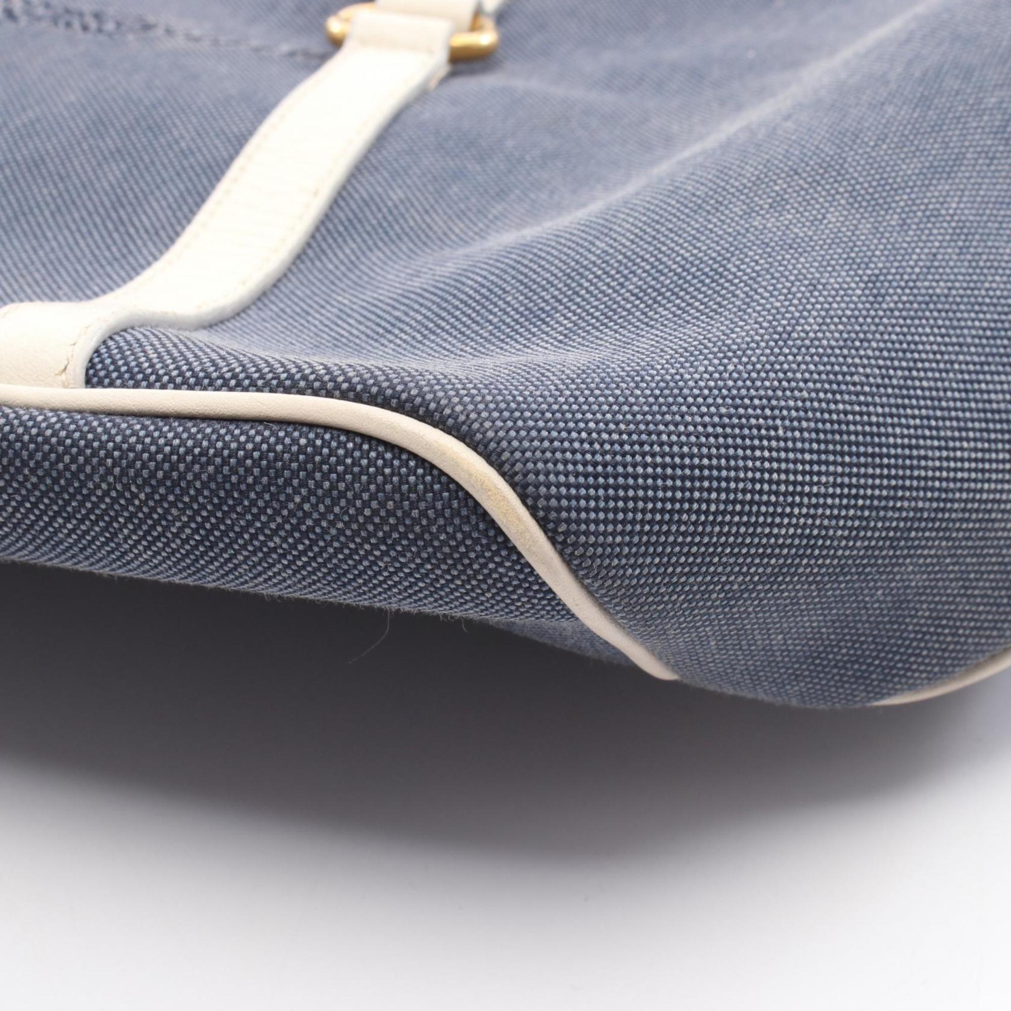 Prada Navy White Canvas Leather Tote Bag (Pre-Owned)