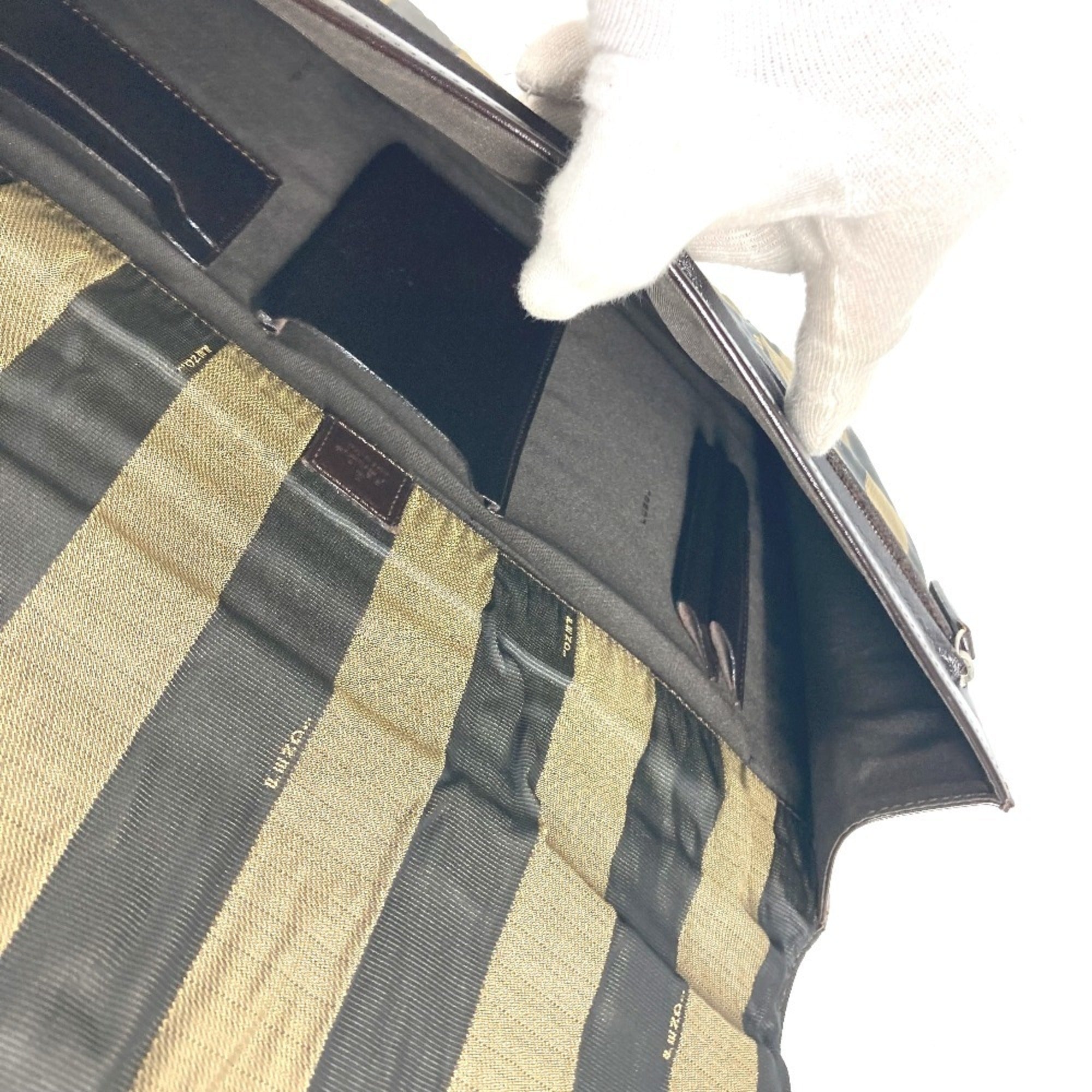 Fendi Black Brown Nylon Leather Briefcase Handbag Tote Bag (Pre-Owned)