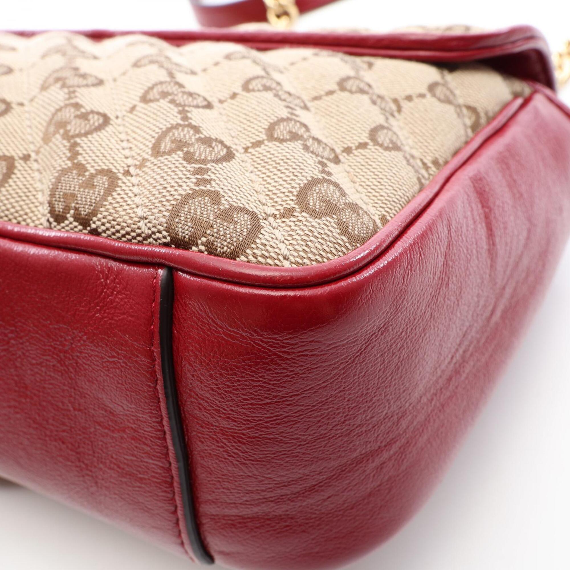 Gucci Beige Red Color Canvas Leather Handbag Shoulder Bag (Pre-Owned)