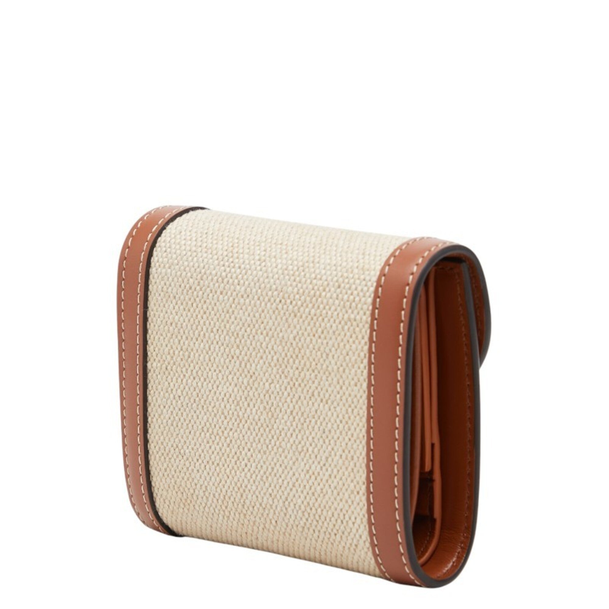 Celine Beige Brown Canvas Leather Wallet (Bi-Fold) (Pre-Owned)