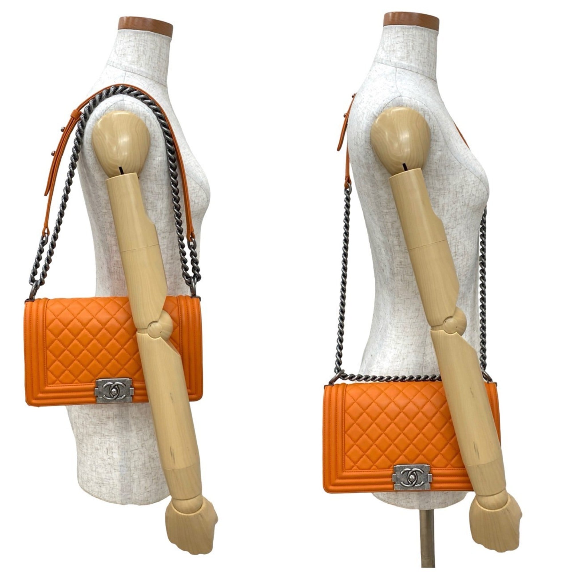 Chanel Orange Leather Pochette Shoulder Bag (Pre-Owned)