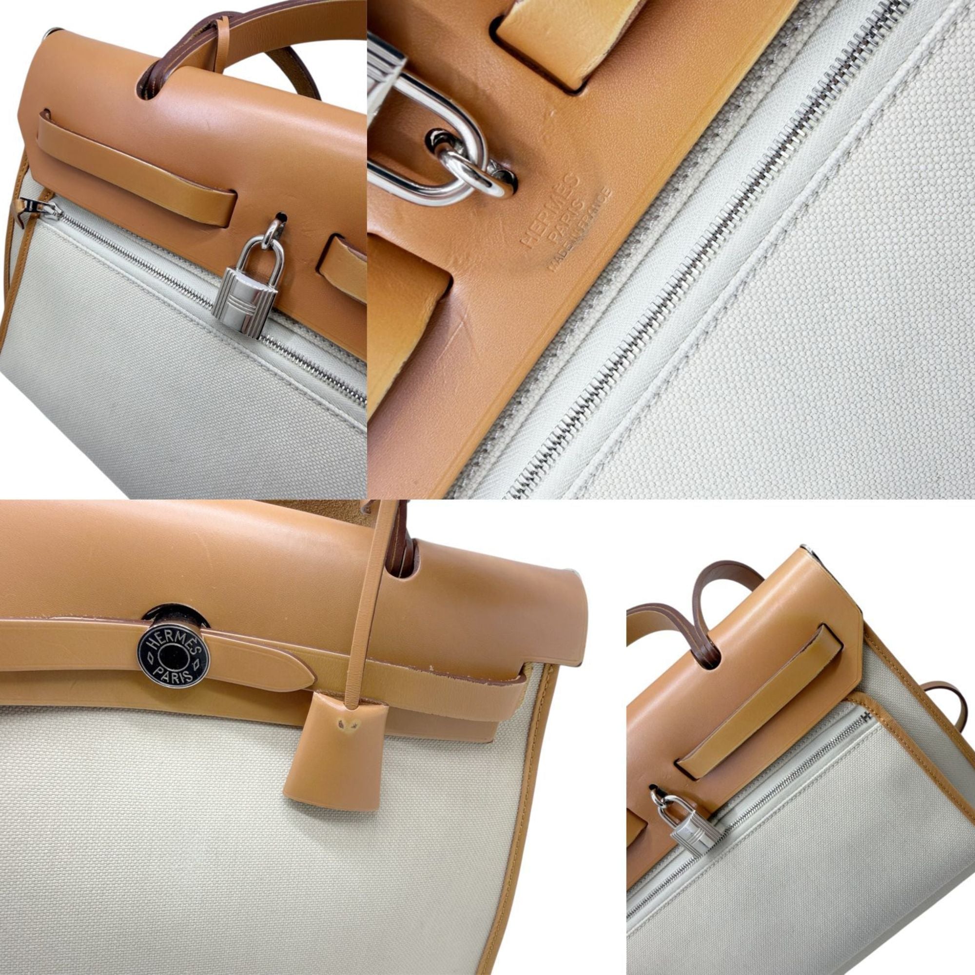 Hermes Natural Toile Officier Leather Shoulder Bag (Pre-Owned)
