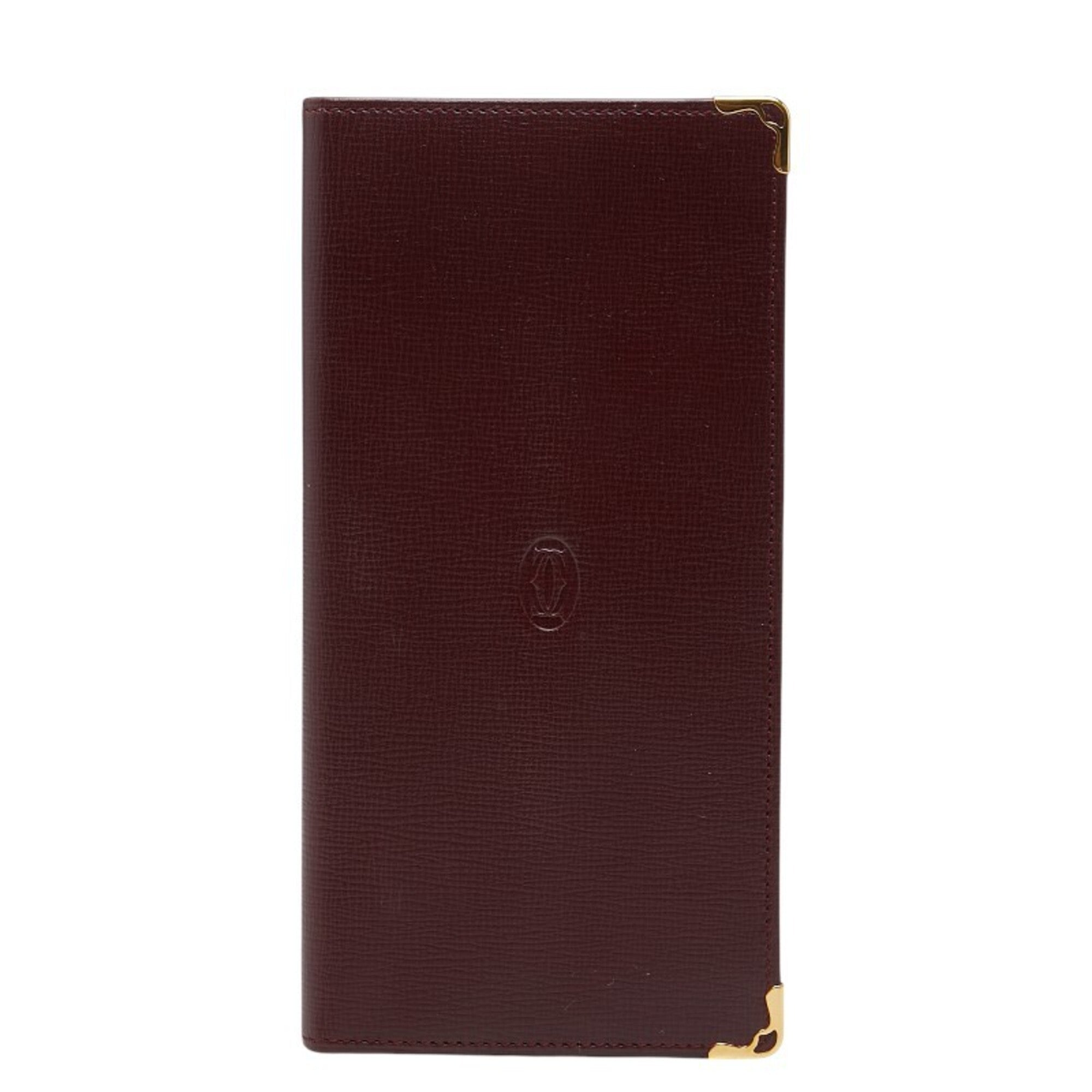 Cartier Must Bordeaux Wine Red Leather Long Wallet (Bi-Fold) (Pre-Owned)