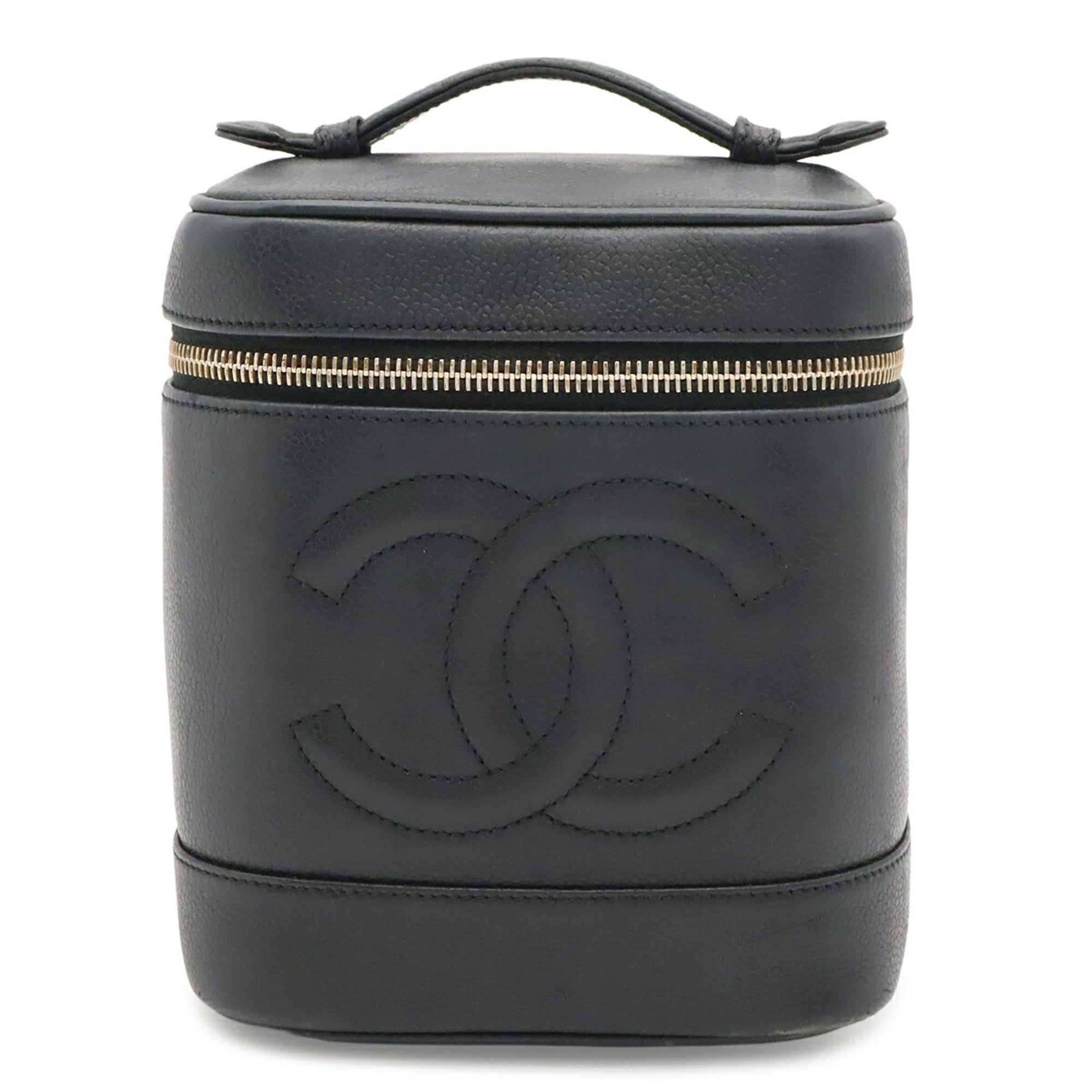 Chanel Black White Grained Calfskin Handbag Pouch Vanity Bag (Pre-Owned)
