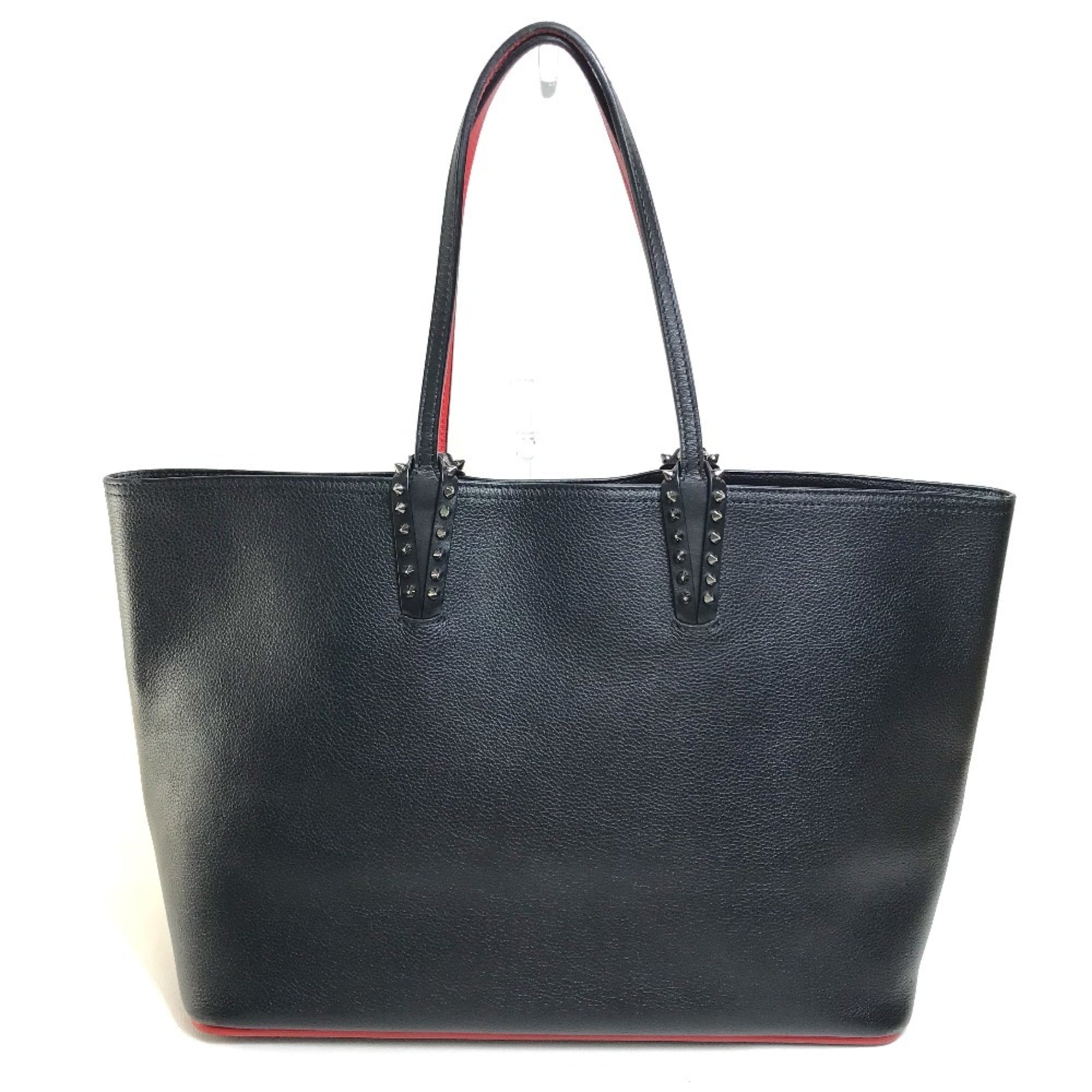 Christian Louboutin Black Red Color Leather Shoulder Bag Tote Bag (Pre-Owned)