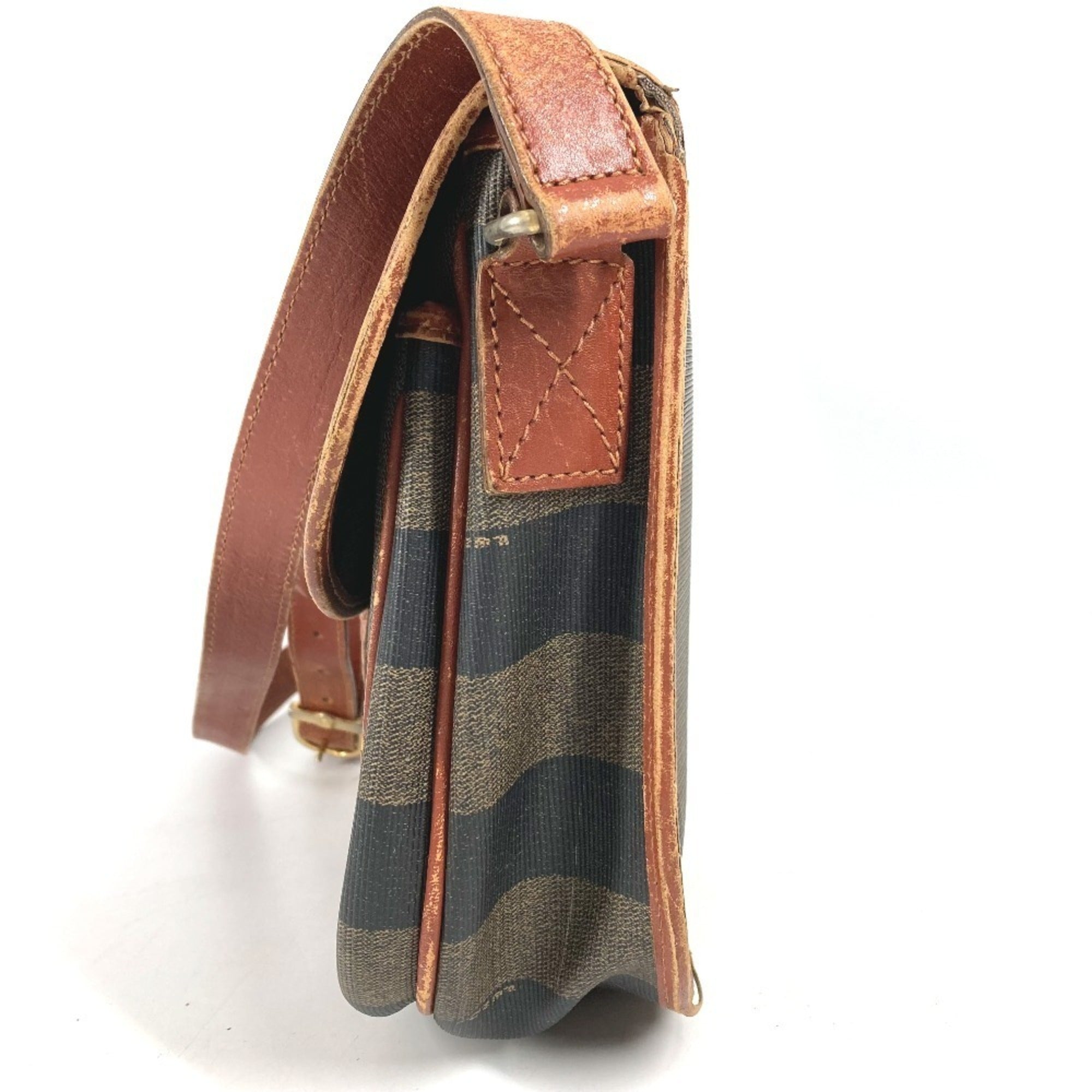 Fendi Brown Khaki Pvc Leather Pochette Shoulder Bag (Pre-Owned)