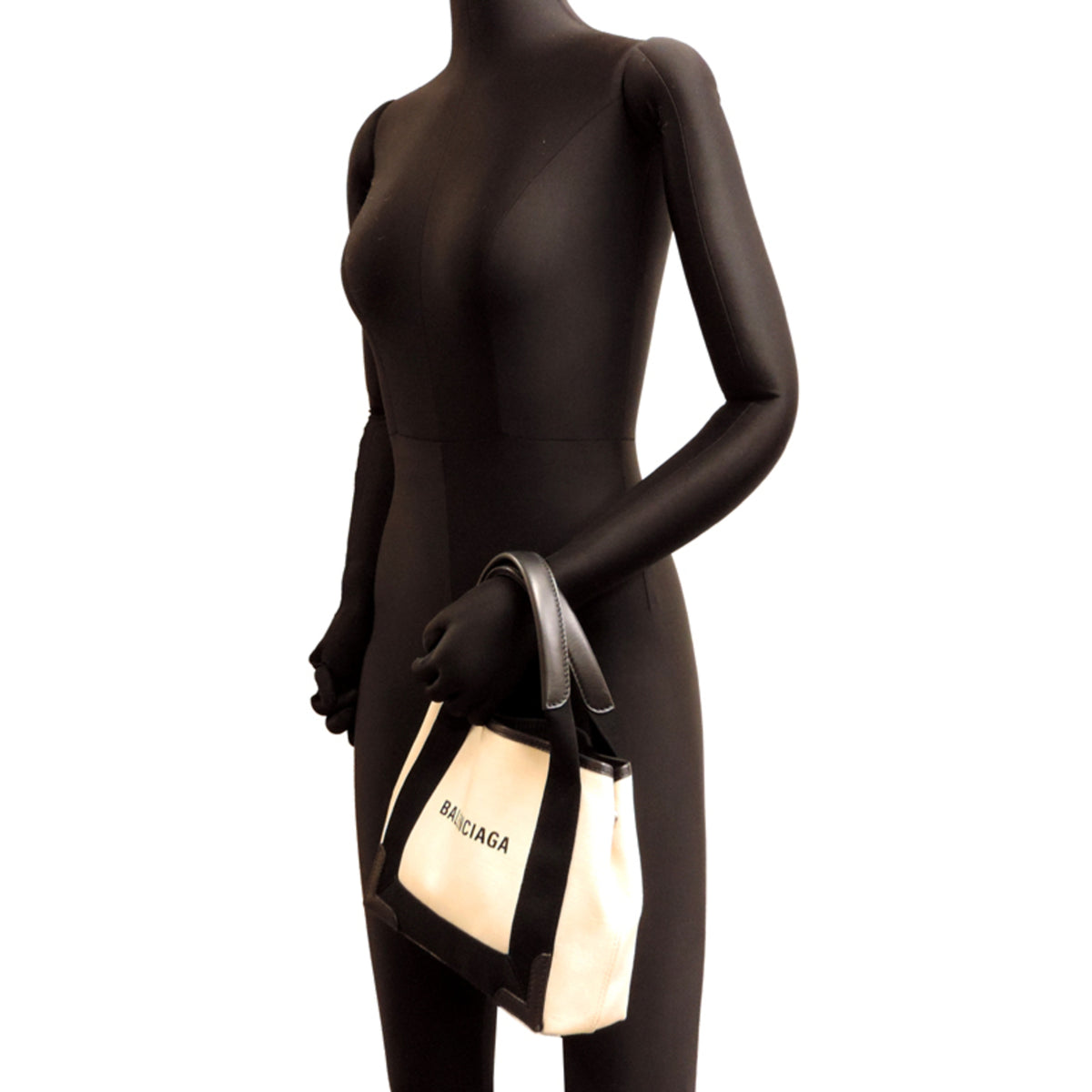 Balenciaga Black White Canvas Leather Handbag Pouch (Pre-Owned)