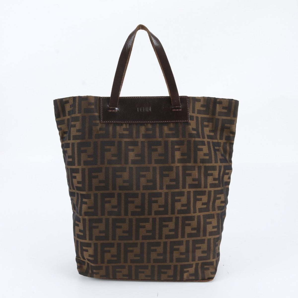 Fendi Brown Leather Nylon Handbag Shoulder Bag Tote Bag (Pre-Owned)