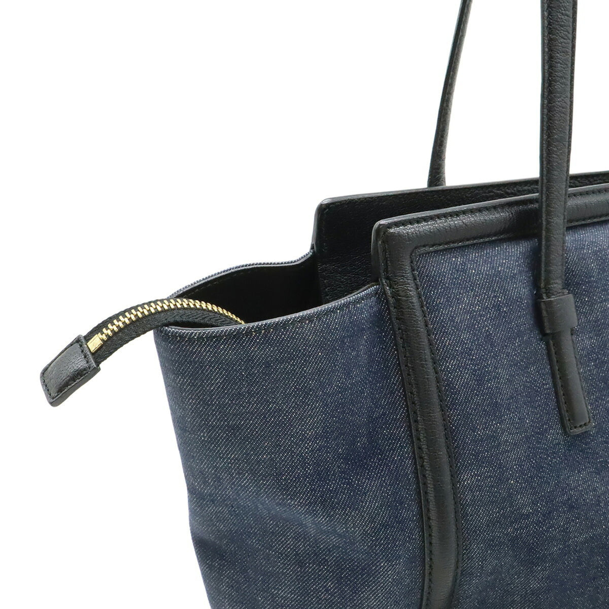 Salvatore Ferragamo Navy Black Denim Leather Shoulder Bag Tote Bag (Pre-Owned)