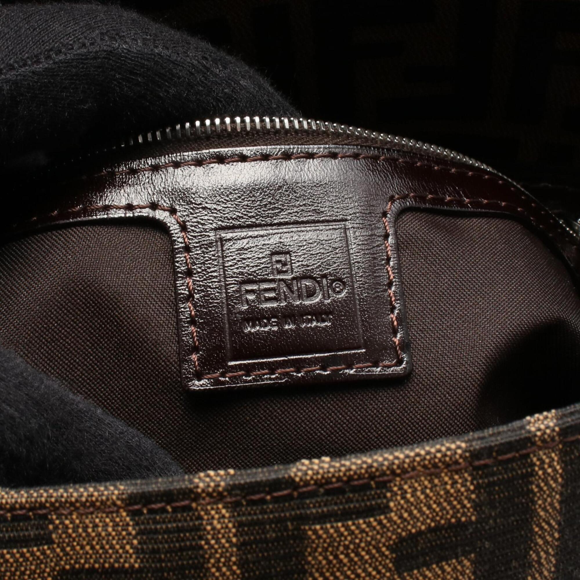 Fendi Black Brown Leather Canvas Handbag (Pre-Owned)