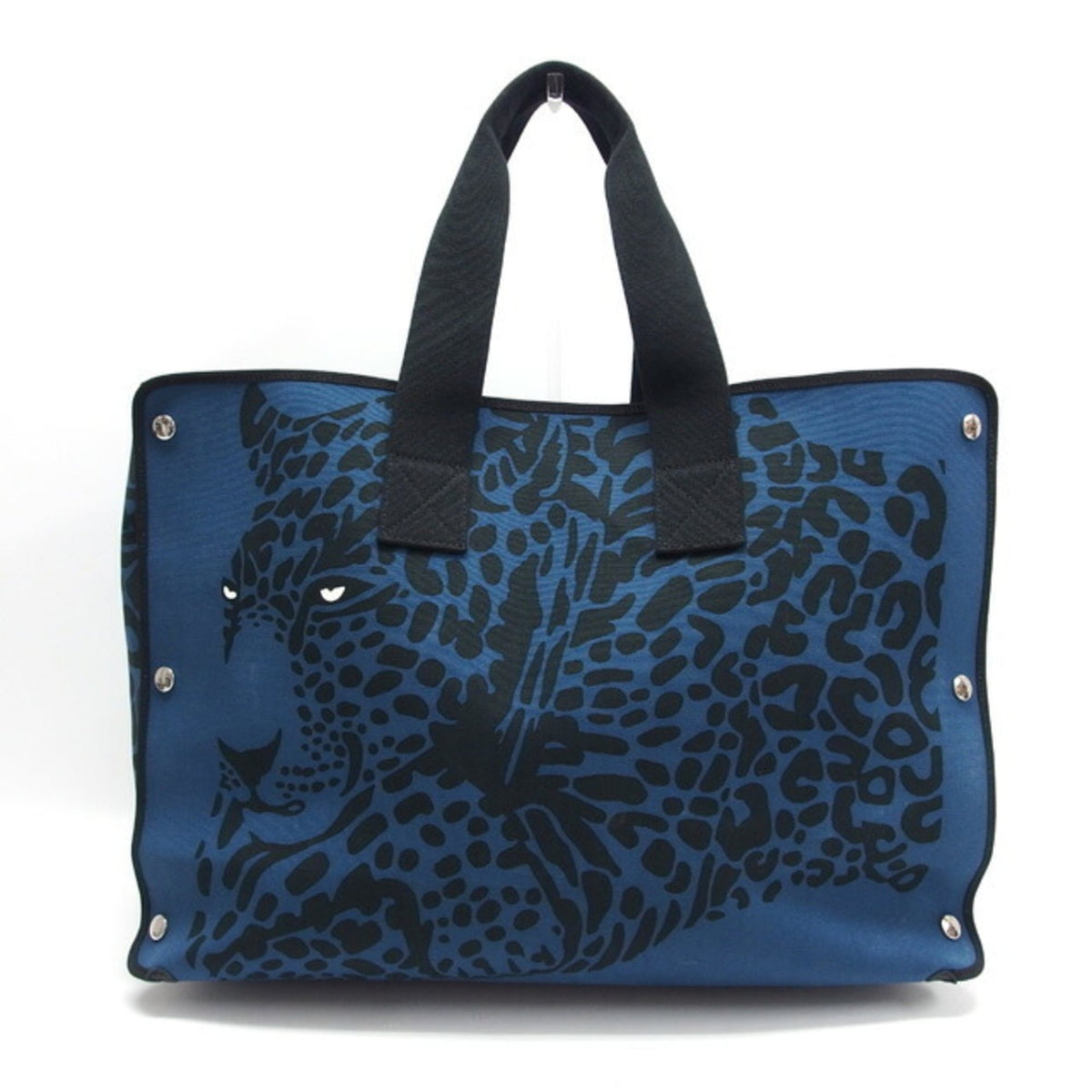 Hermes Black Blue Canvas Tote Bag (Pre-Owned)