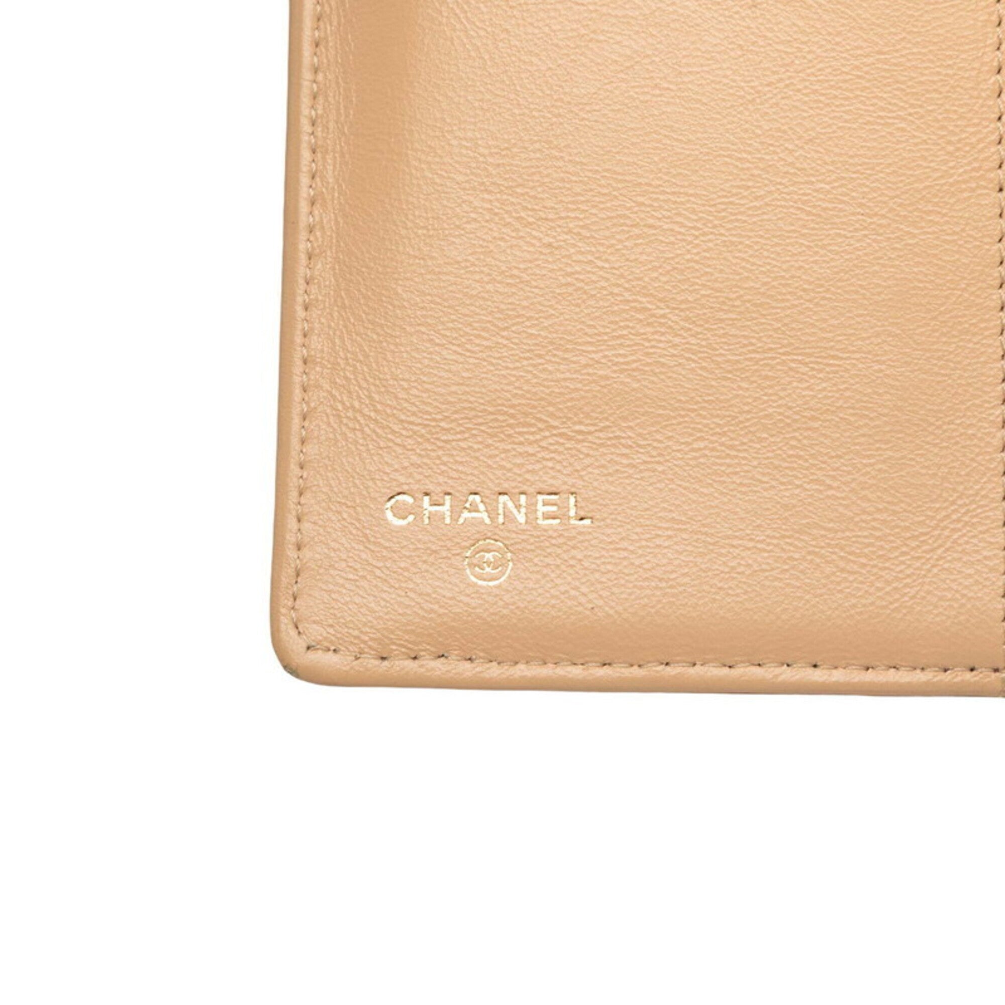 Chanel Beige Grained Calfskin Long Wallet (Bi-Fold) (Pre-Owned)