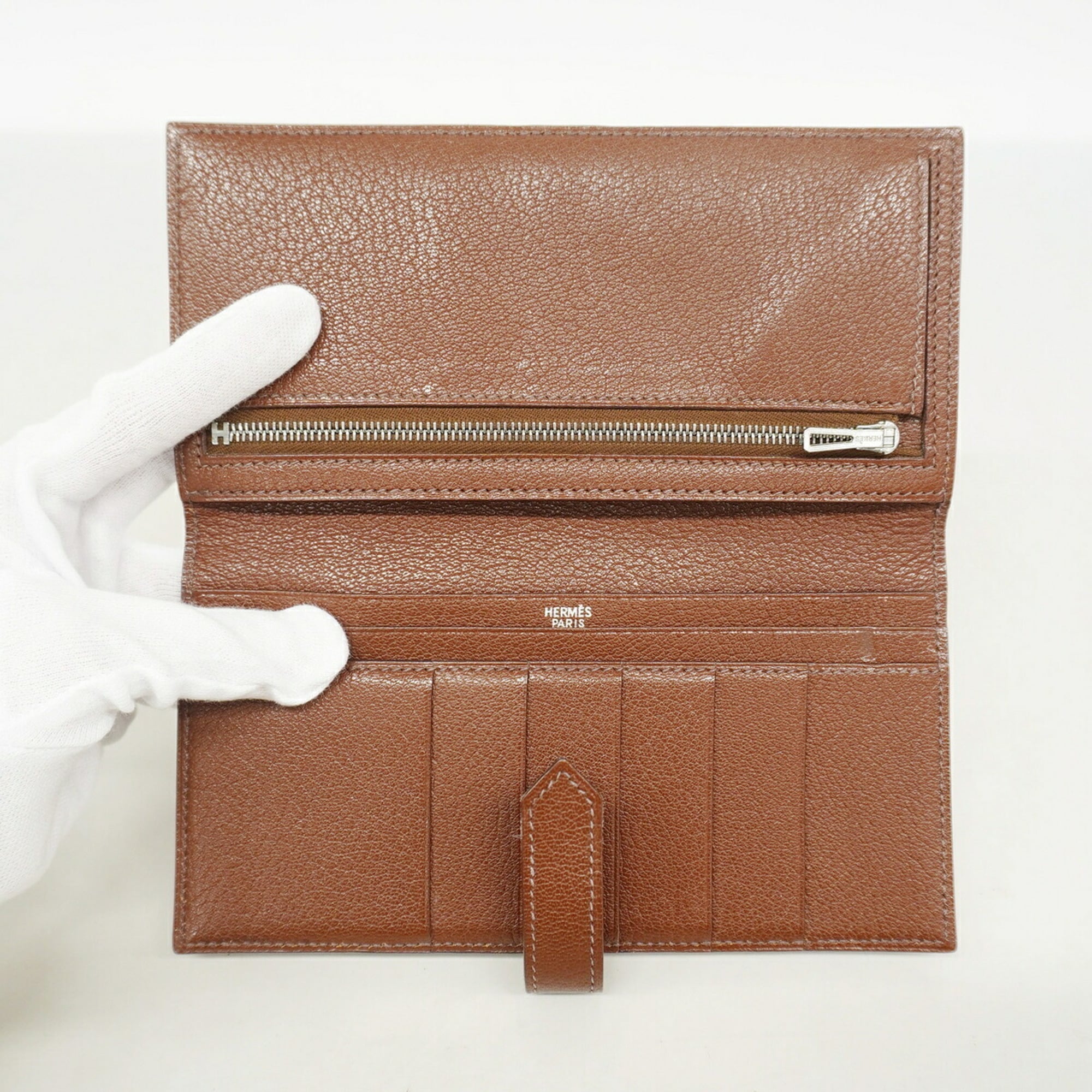 Hermes Marron Chevre Myzore Leather Long Wallet (Bi-Fold) (Pre-Owned)