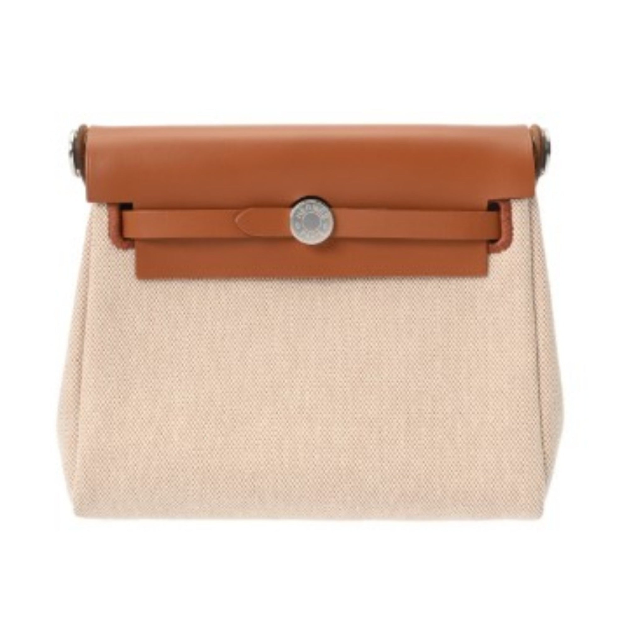 Hermes Ecru Fauve Leather Canvas Handbag (Pre-Owned)