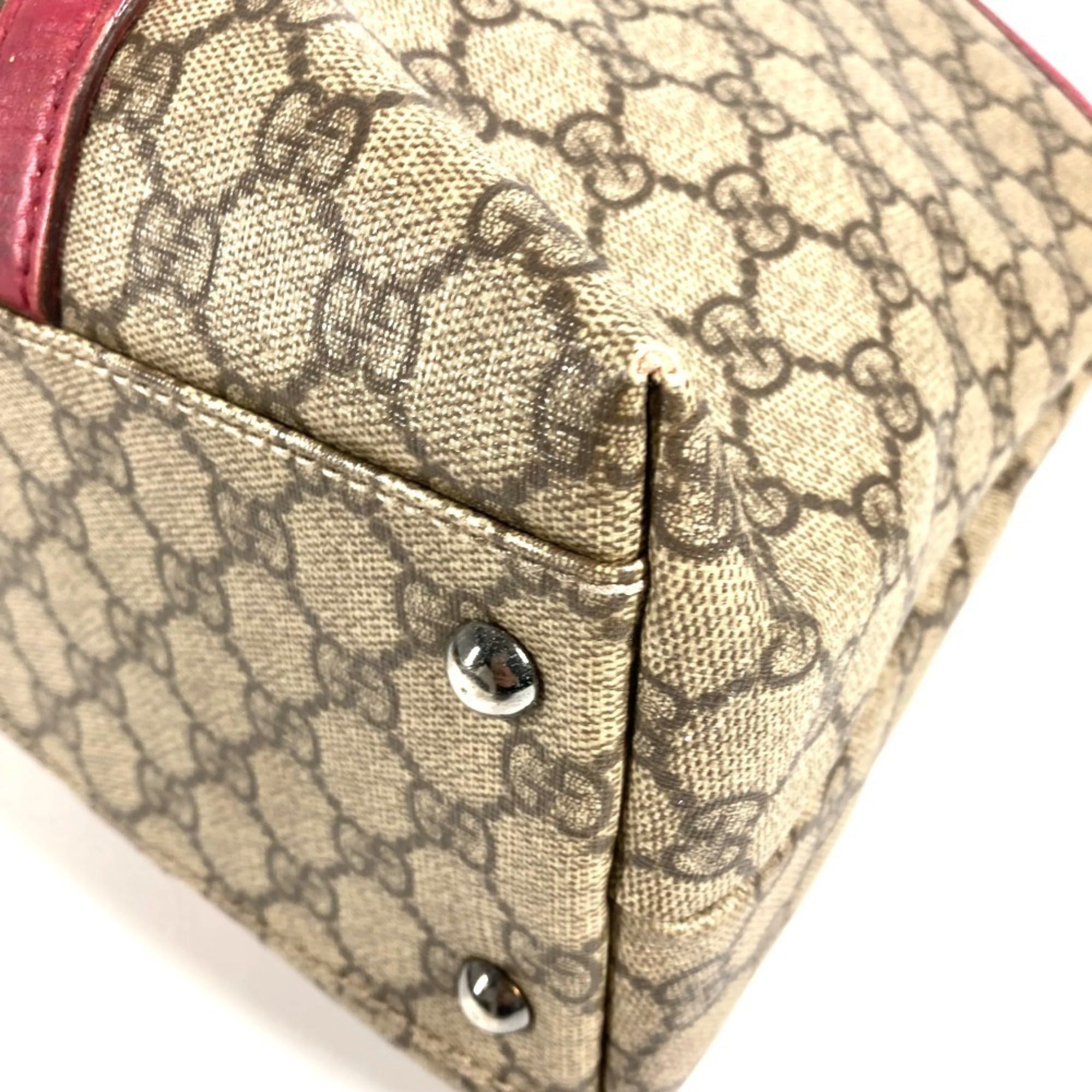 Gucci Beige Pink Gg Supreme Canvas Leather Shoulder Bag Tote Bag (Pre-Owned)