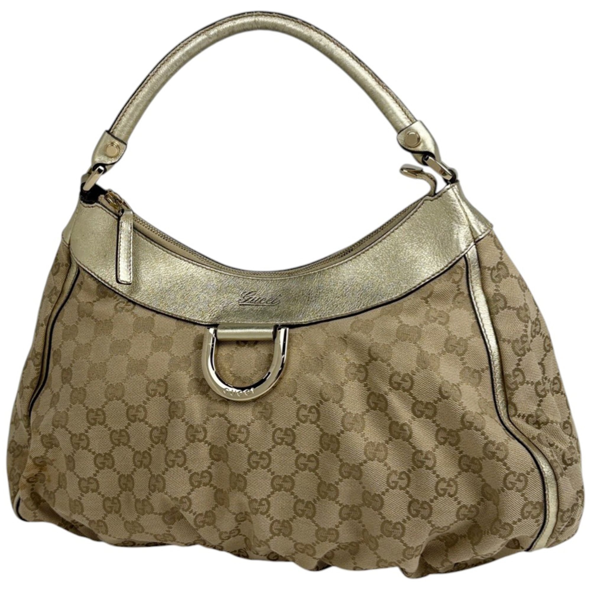 Gucci Beige Gg Canvas Leather Shoulder Bag (Pre-Owned)