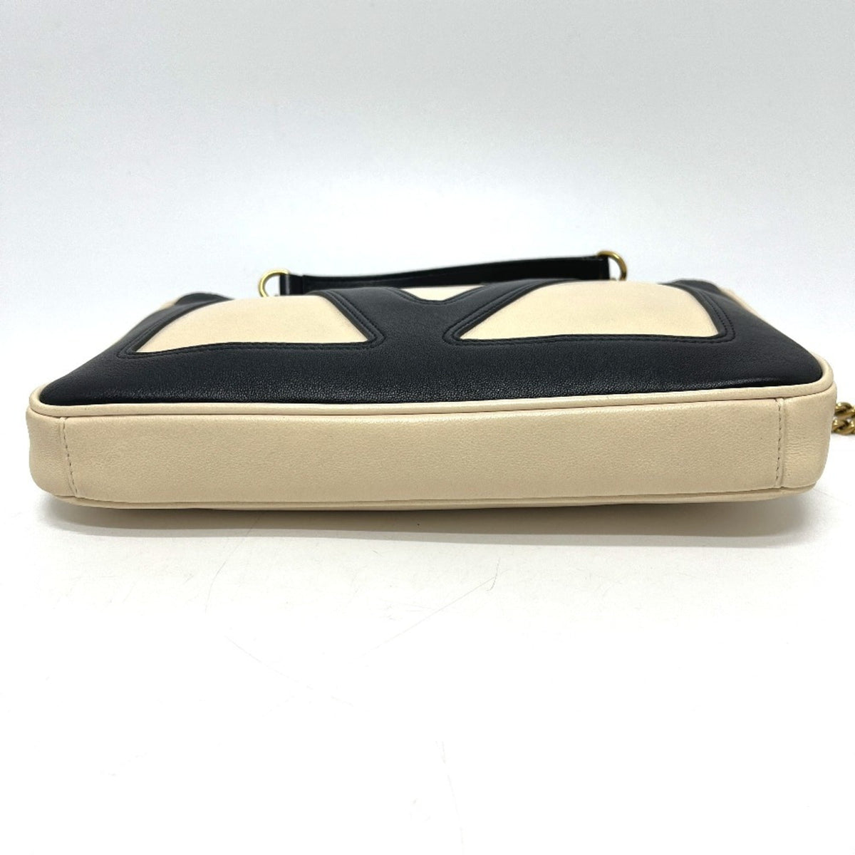 Valentino Beige Black Leather Handbag Shoulder Bag (Pre-Owned)