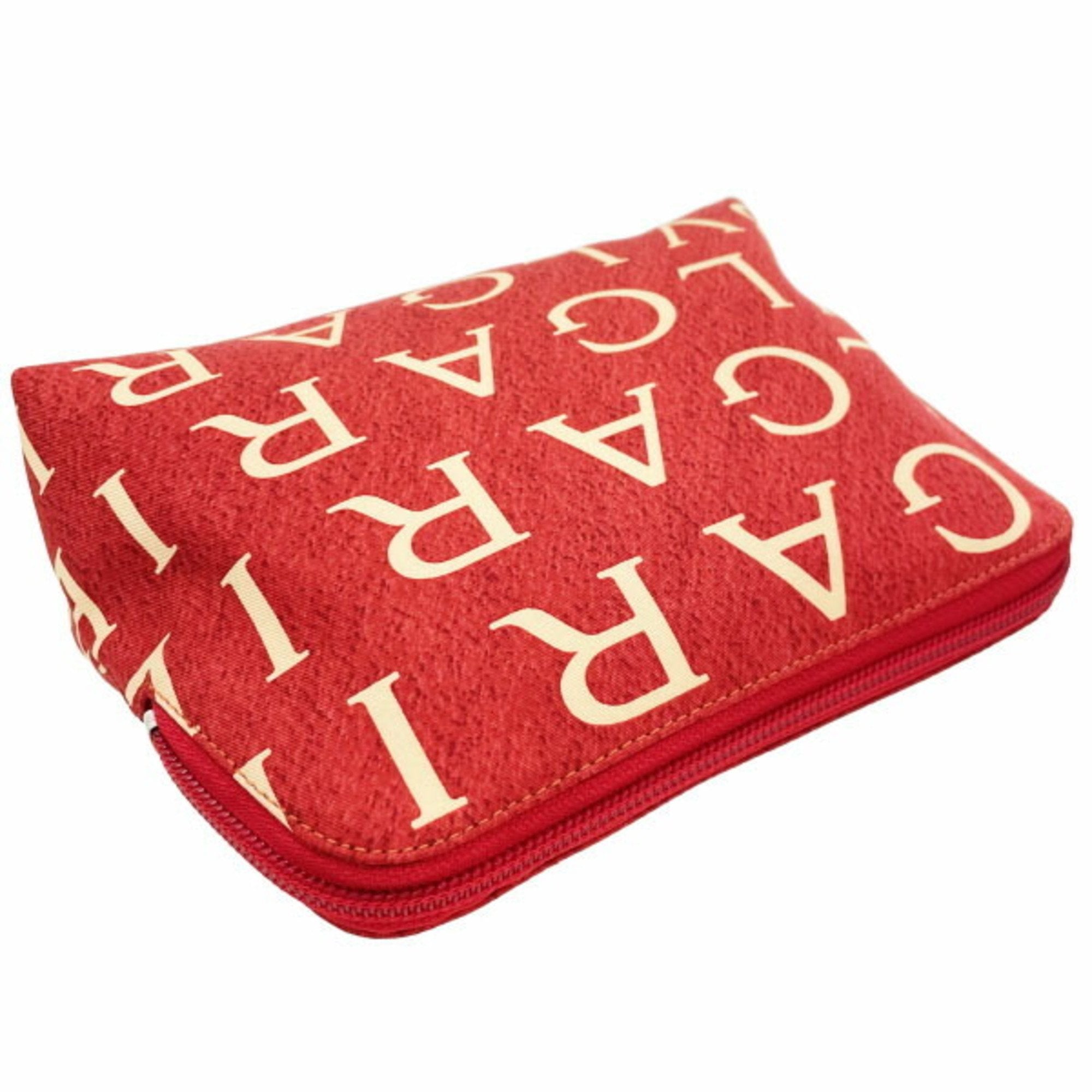 Bvlgari Black Red Color Silk Leather Pouch Wash Bag (Pre-Owned)