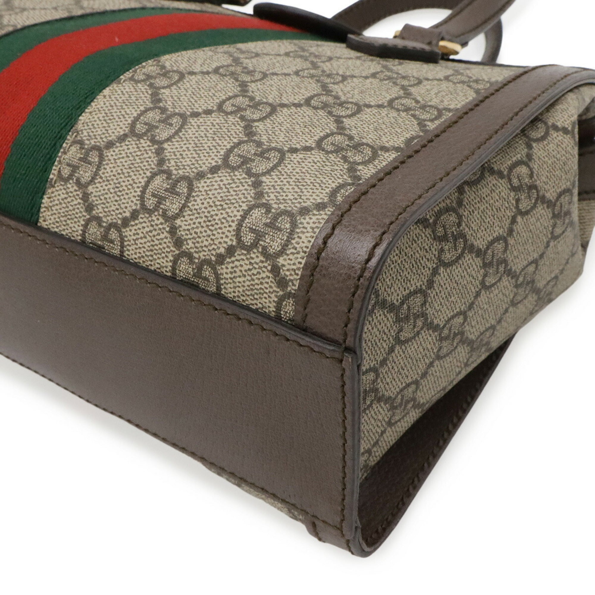 Gucci Beige Brown Green Red Color Gg Supreme Canvas Leather Handbag Shoulder Bag Tote Bag (Pre-Owned)