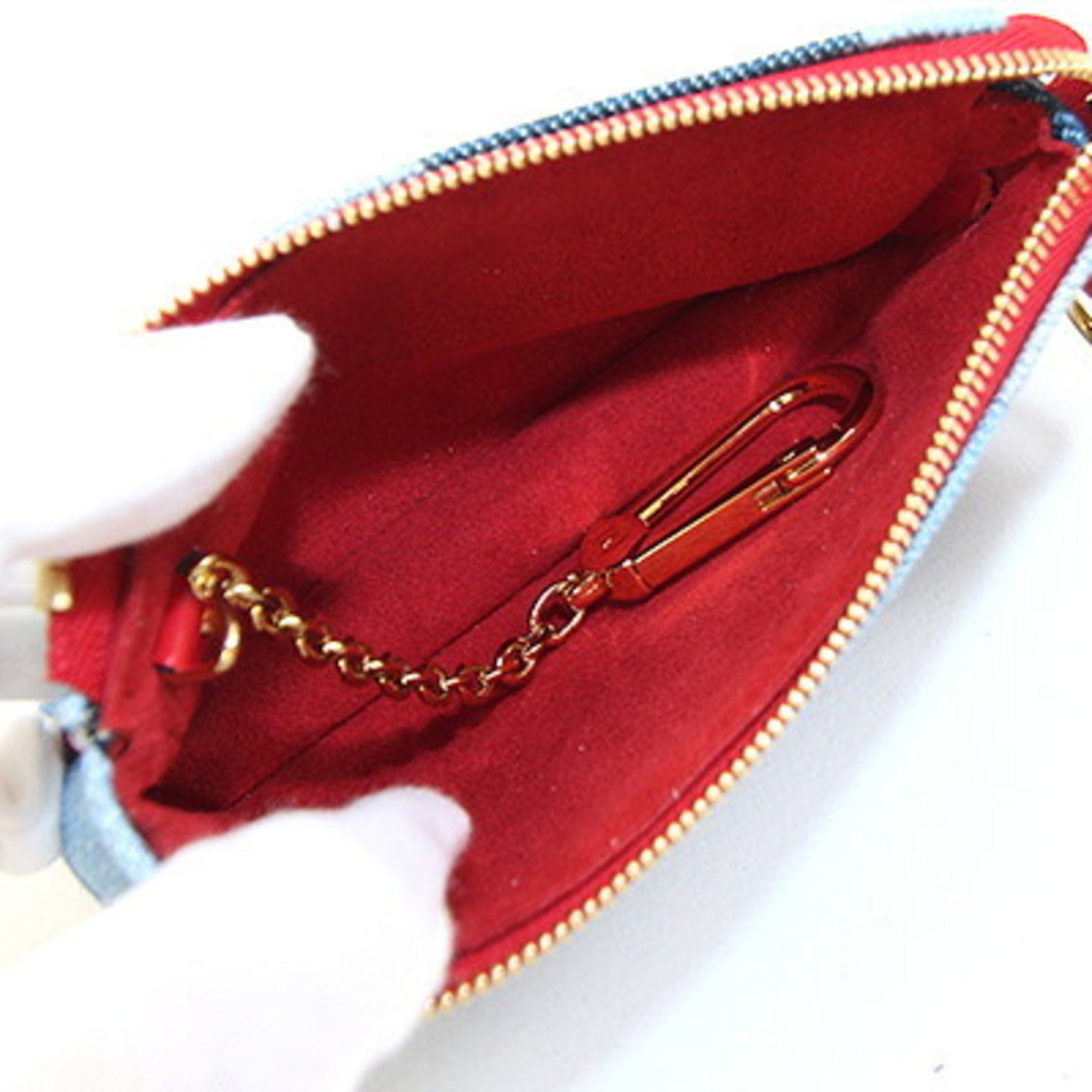 Louis Vuitton Blue Red Color Denim Leather Coin Purse/Coin Case (Pre-Owned)
