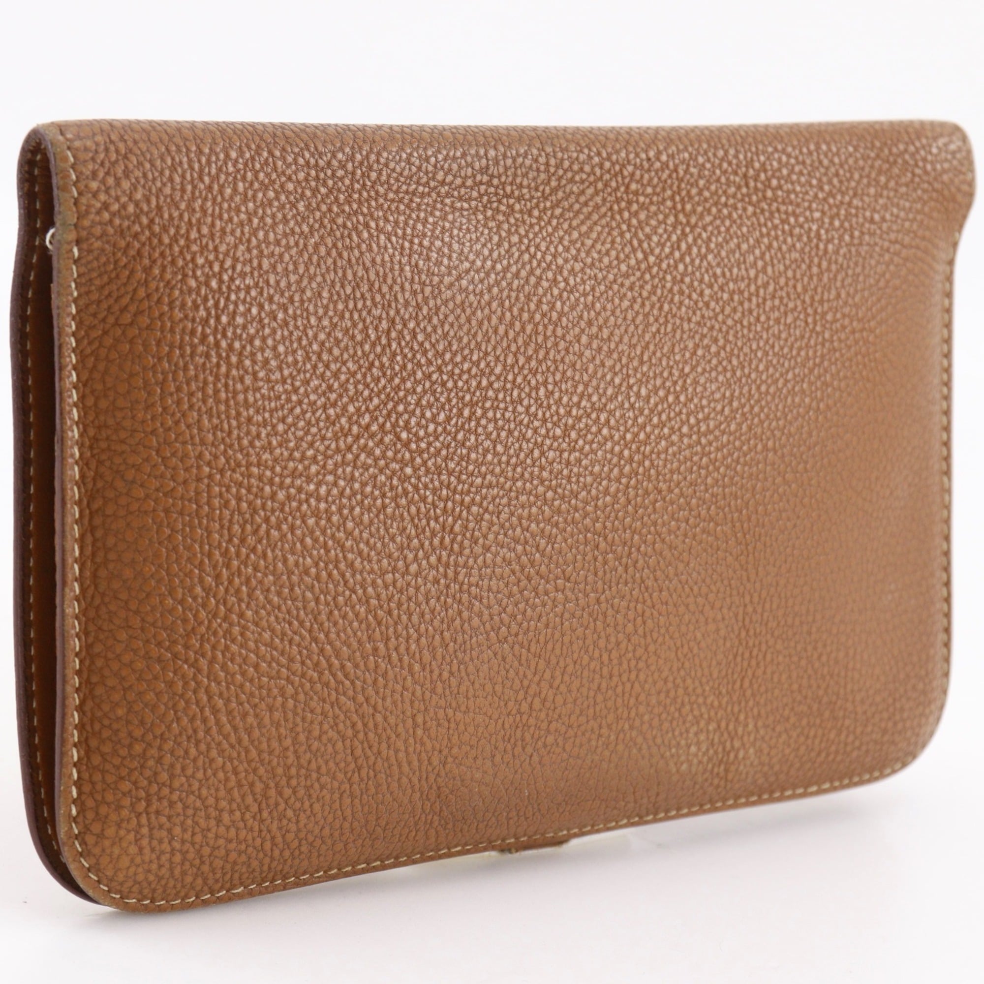 Hermes Brown Taurillon Clemence Leather Long Wallet (Bi-Fold) (Pre-Owned)