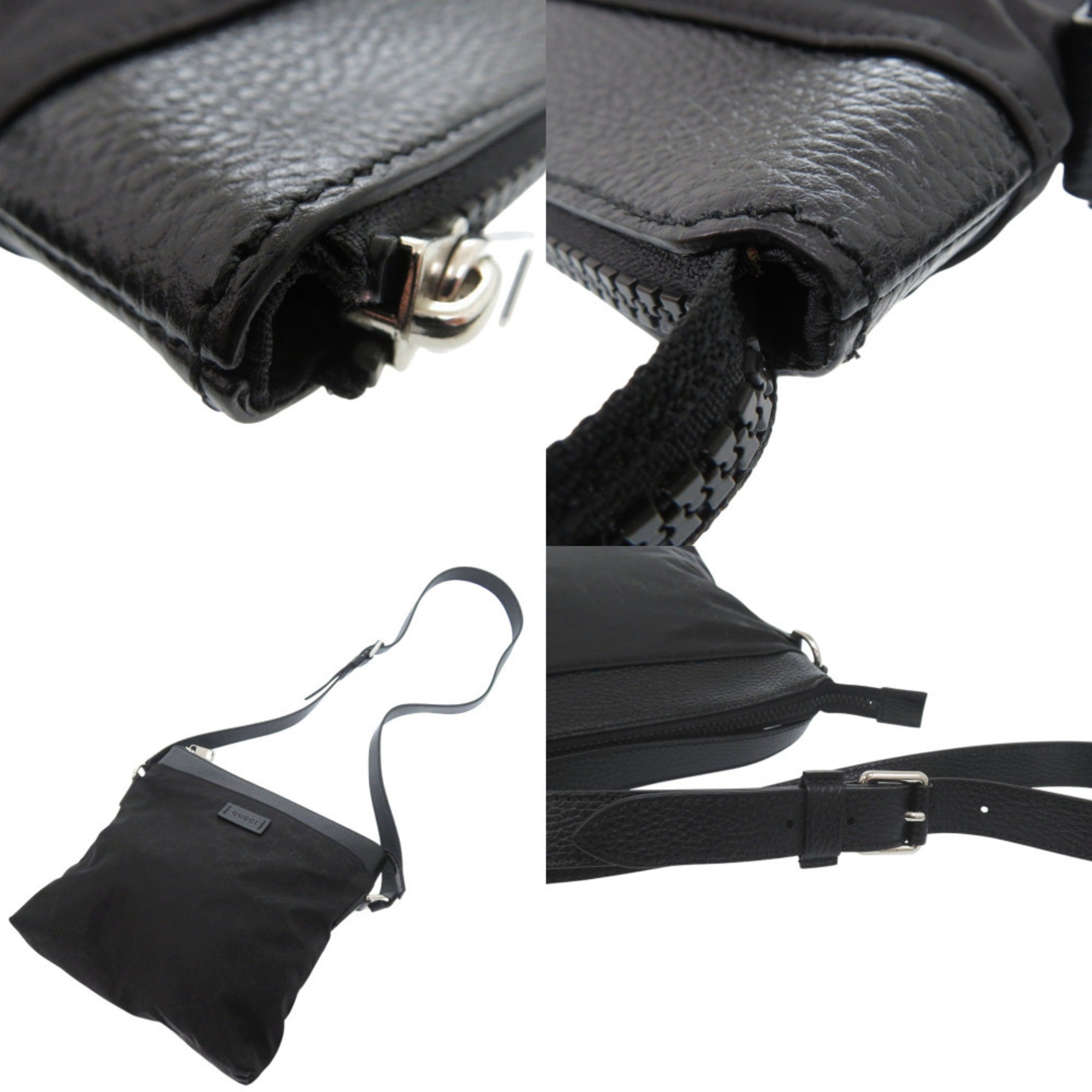 Gucci Black Leather Nylon Shoulder Bag (Pre-Owned)