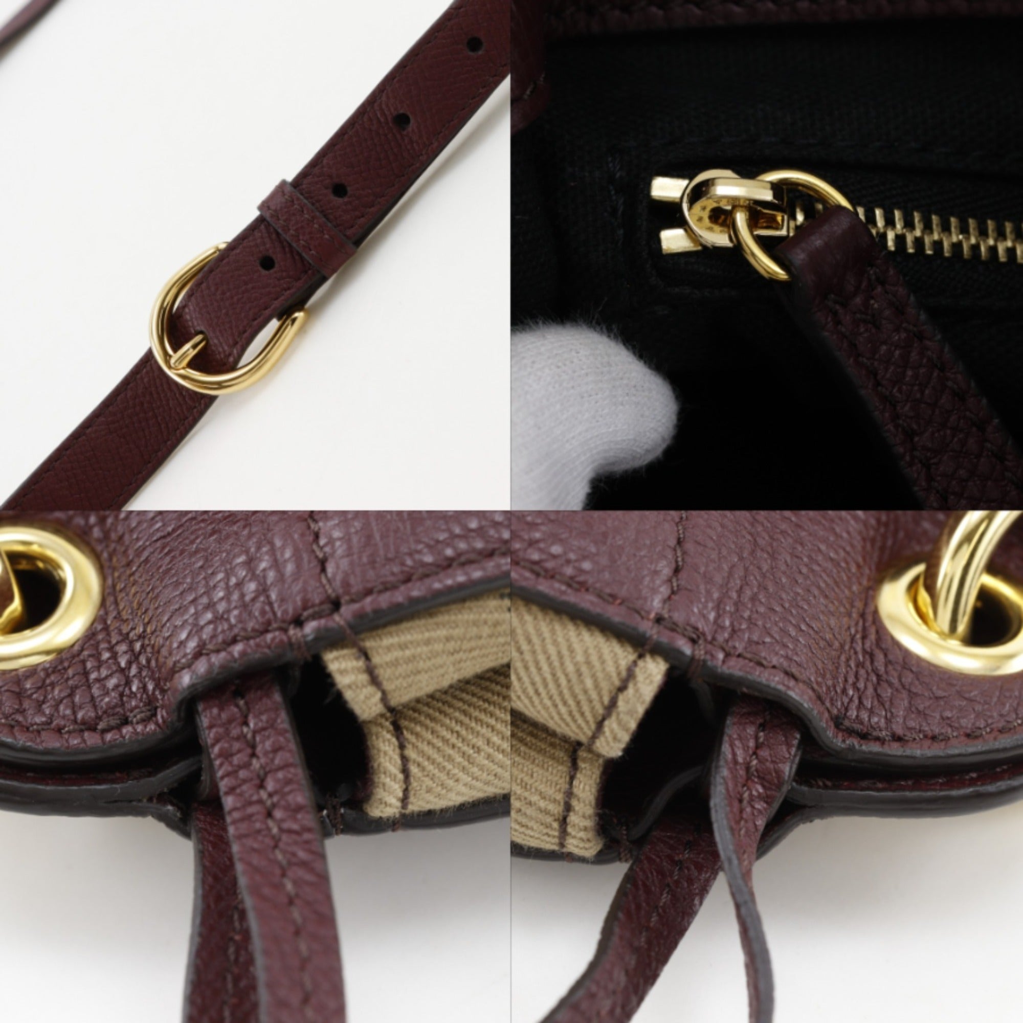 Burberry Bordeaux Red Color Leather Shoulder Bag (Pre-Owned)