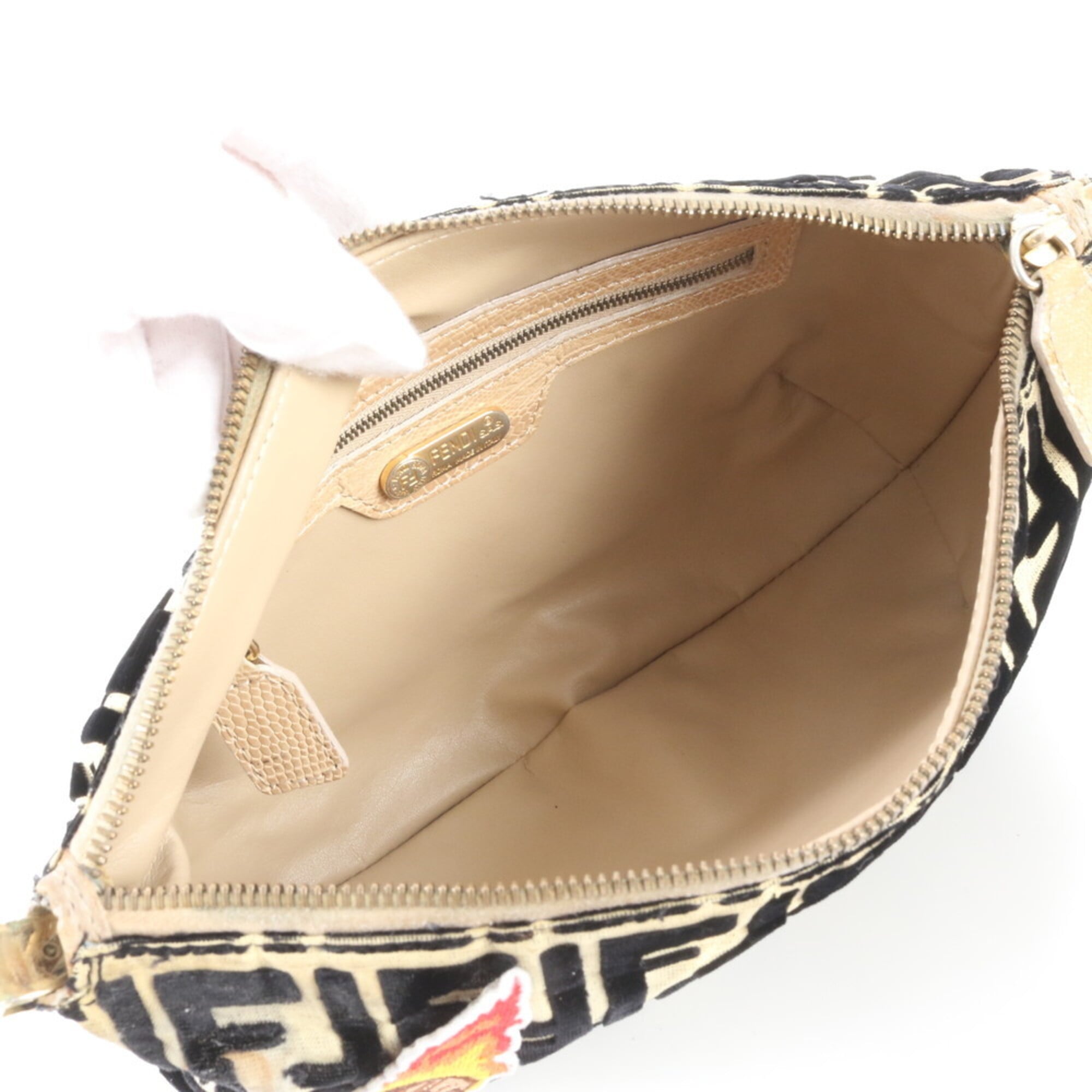 Fendi Zucca Beige Black Zucca Handbag Shoulder Bag (Pre-Owned)