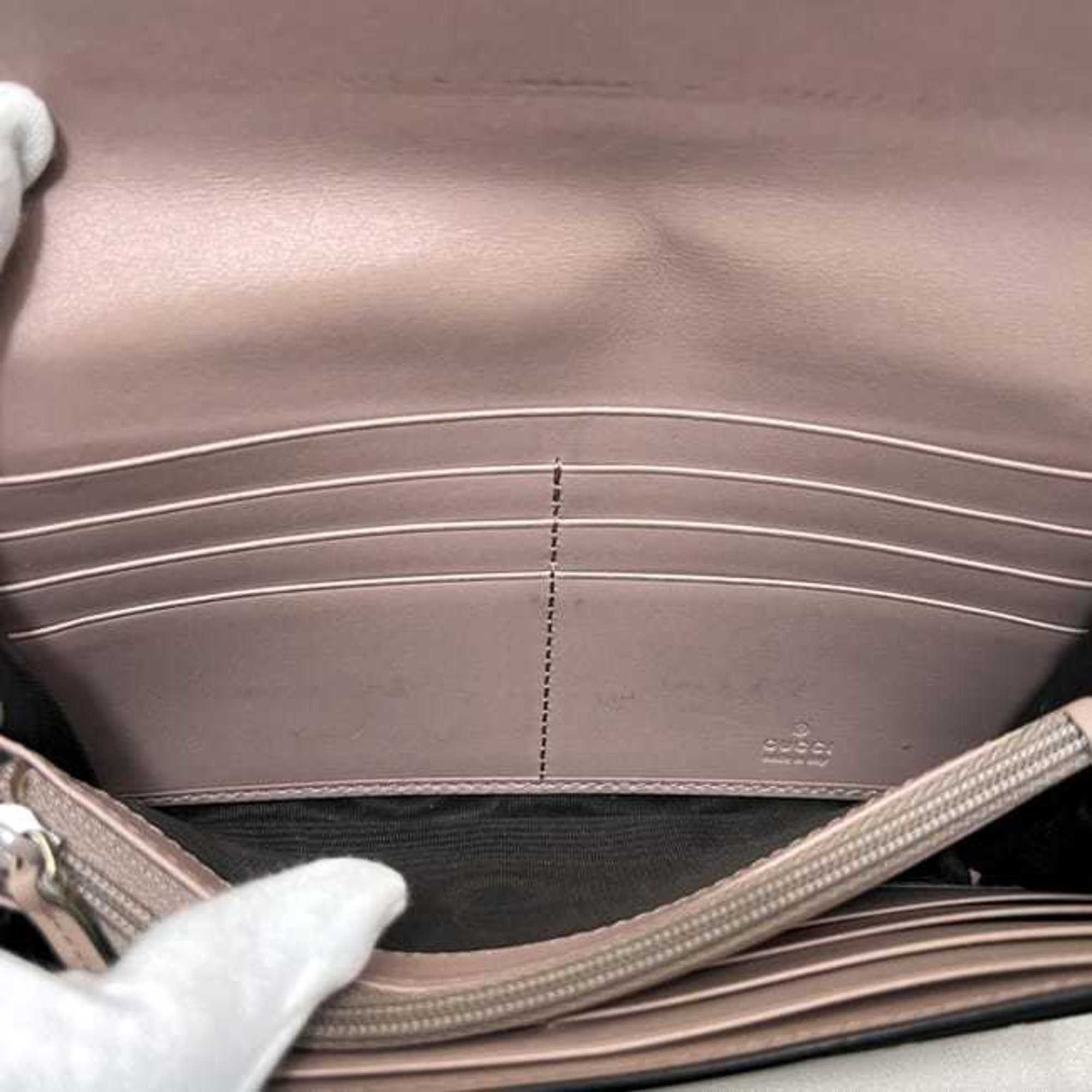 Gucci Beige Pink Leather Long Wallet (Bi-Fold) (Pre-Owned)