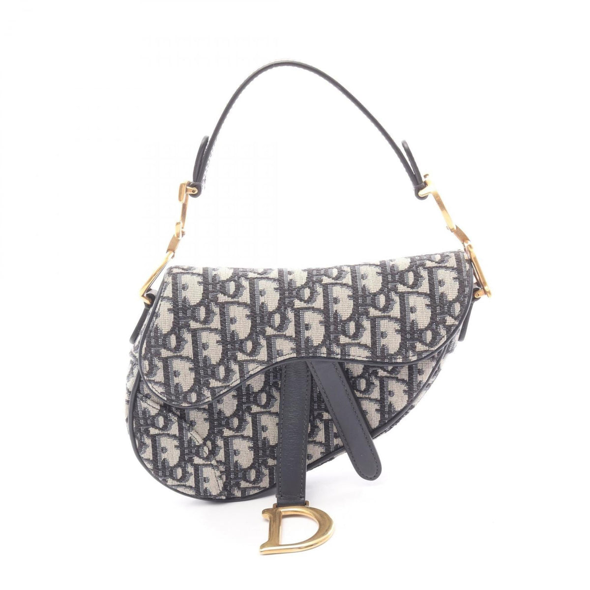 Christian Dior Ivory Navy Canvas Leather Handbag Saddle Bag (Pre-Owned)