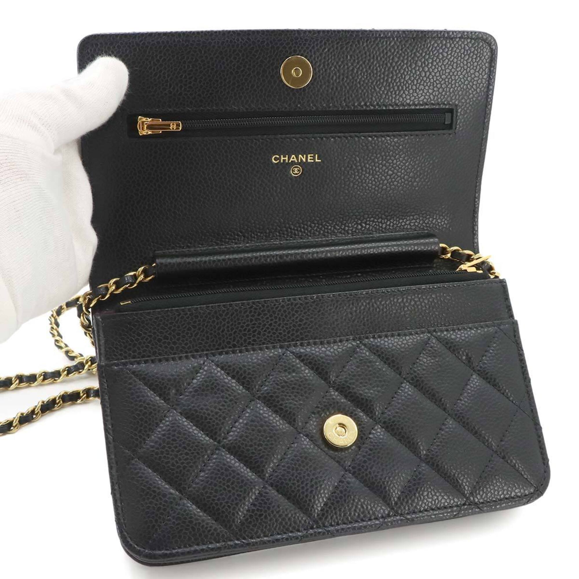 Chanel Matelasse Black Grained Calfskin Chain/Shoulder Wallet (Pre-Owned)
