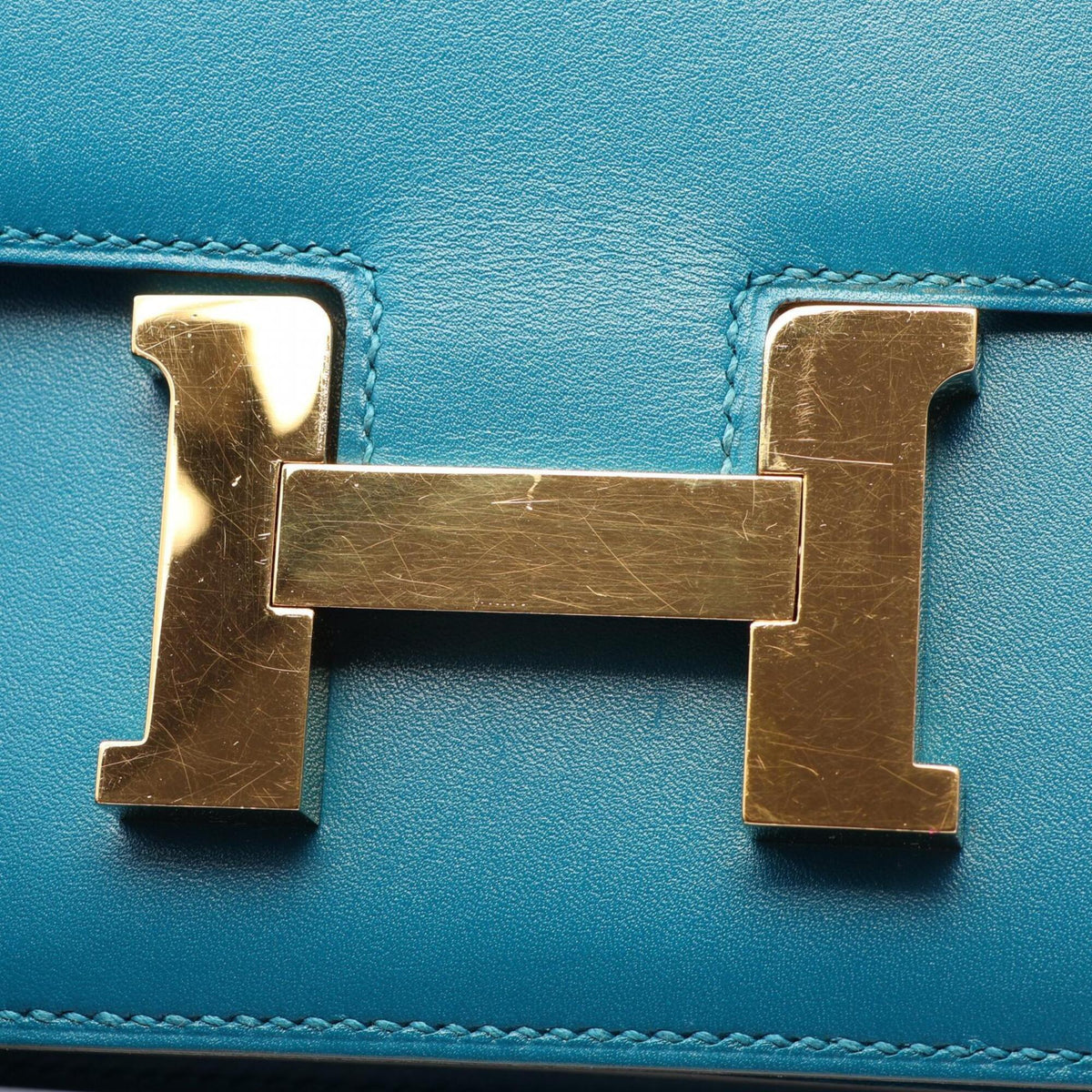 Hermes Blue Tadelakt Leather Handbag Shoulder Bag (Pre-Owned)