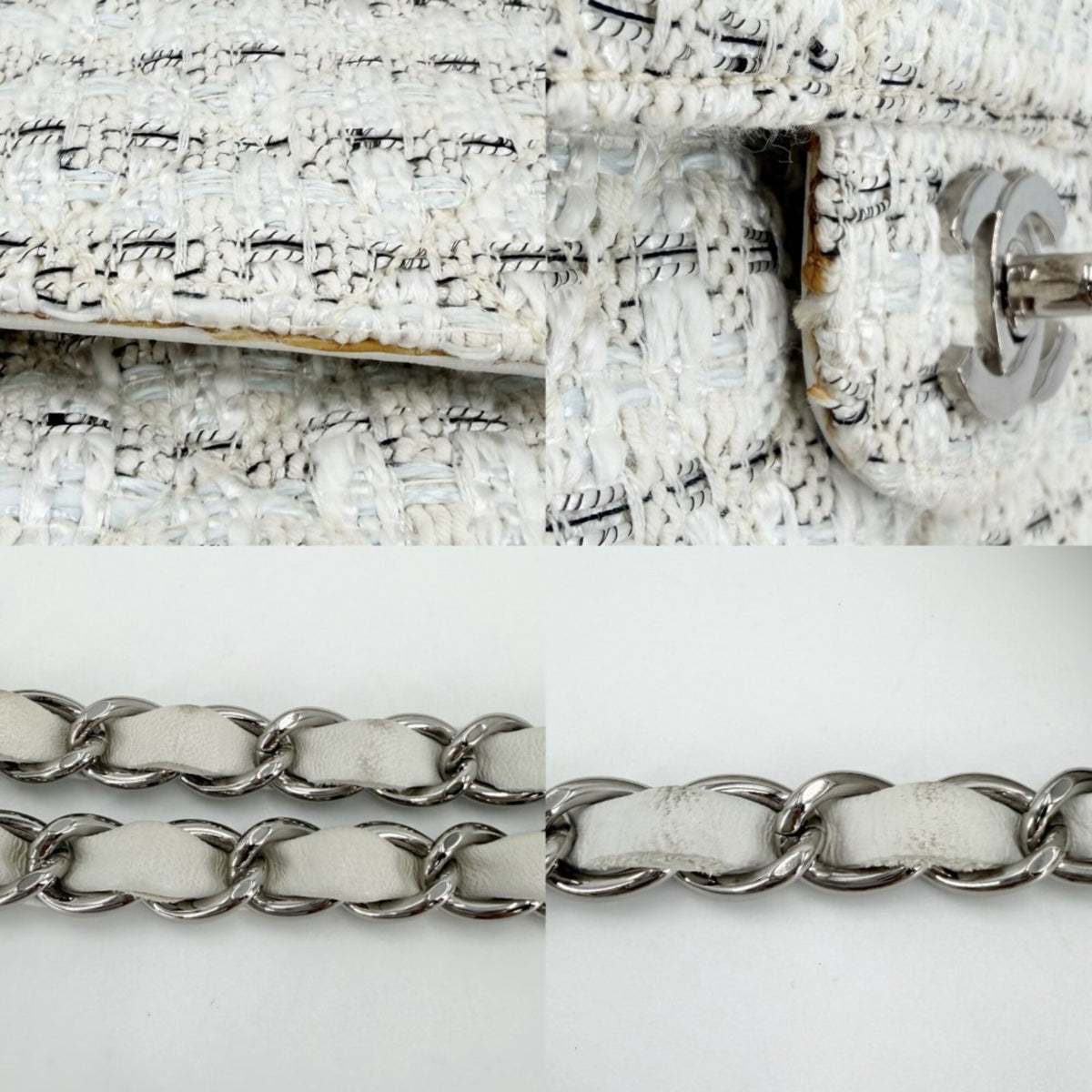 Chanel White Tweed Leather Shoulder Bag (Pre-Owned)