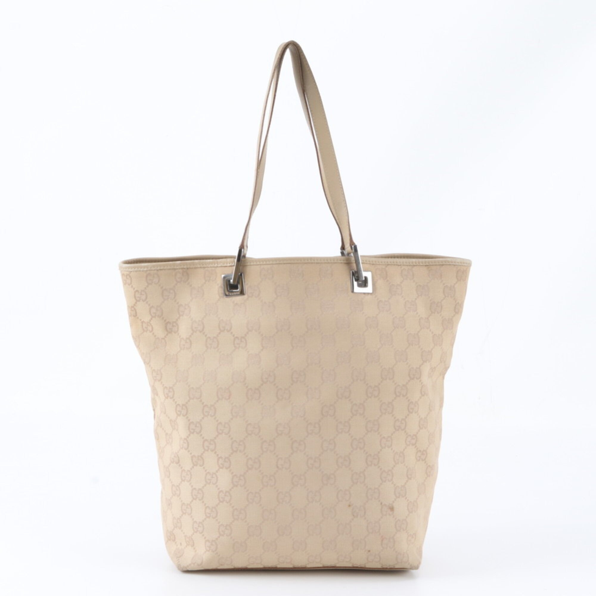 Gucci Beige Red Color Leather Canvas Handbag (Pre-Owned)