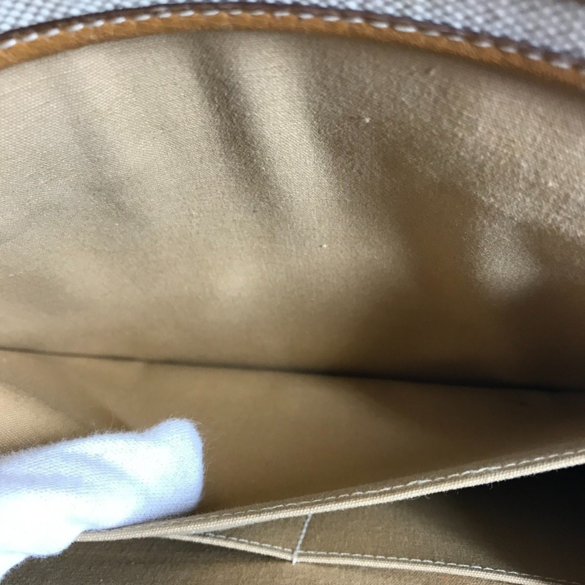 Hermes Beige Leather Canvas Handbag Pochette Shoulder Bag (Pre-Owned)