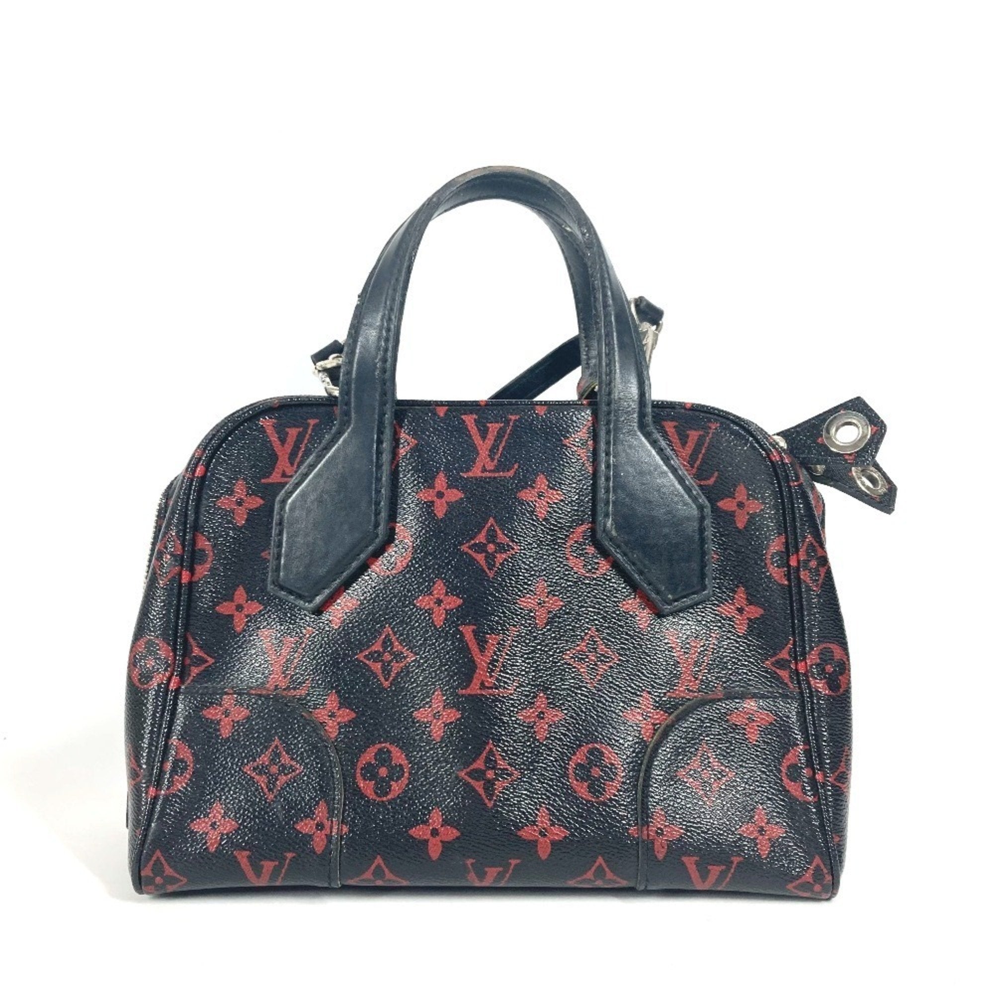 Louis Vuitton Black Red Color Monogram Handbag Shoulder Bag (Pre-Owned)