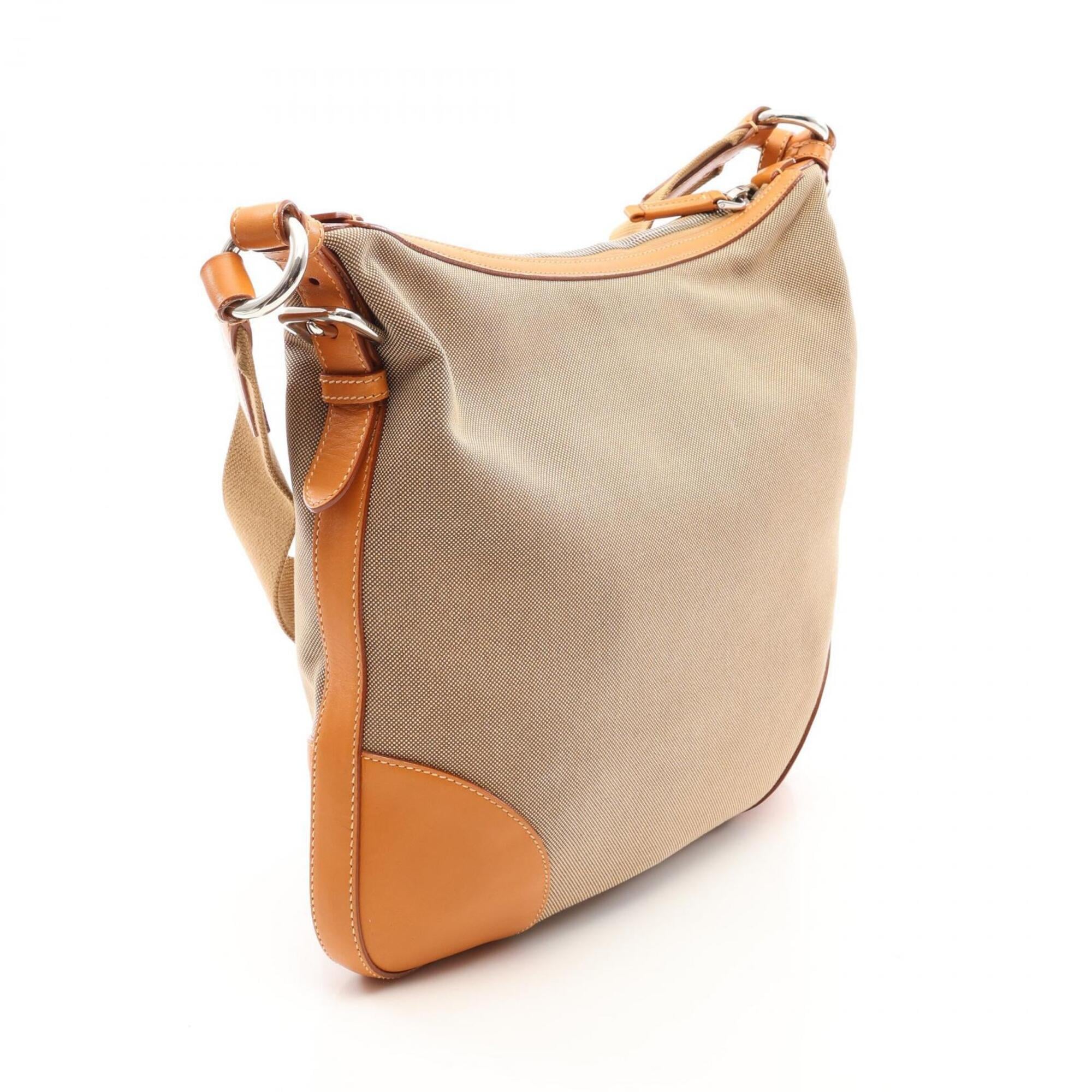 Prada Beige Canvas Leather Handbag Shoulder Bag (Pre-Owned)