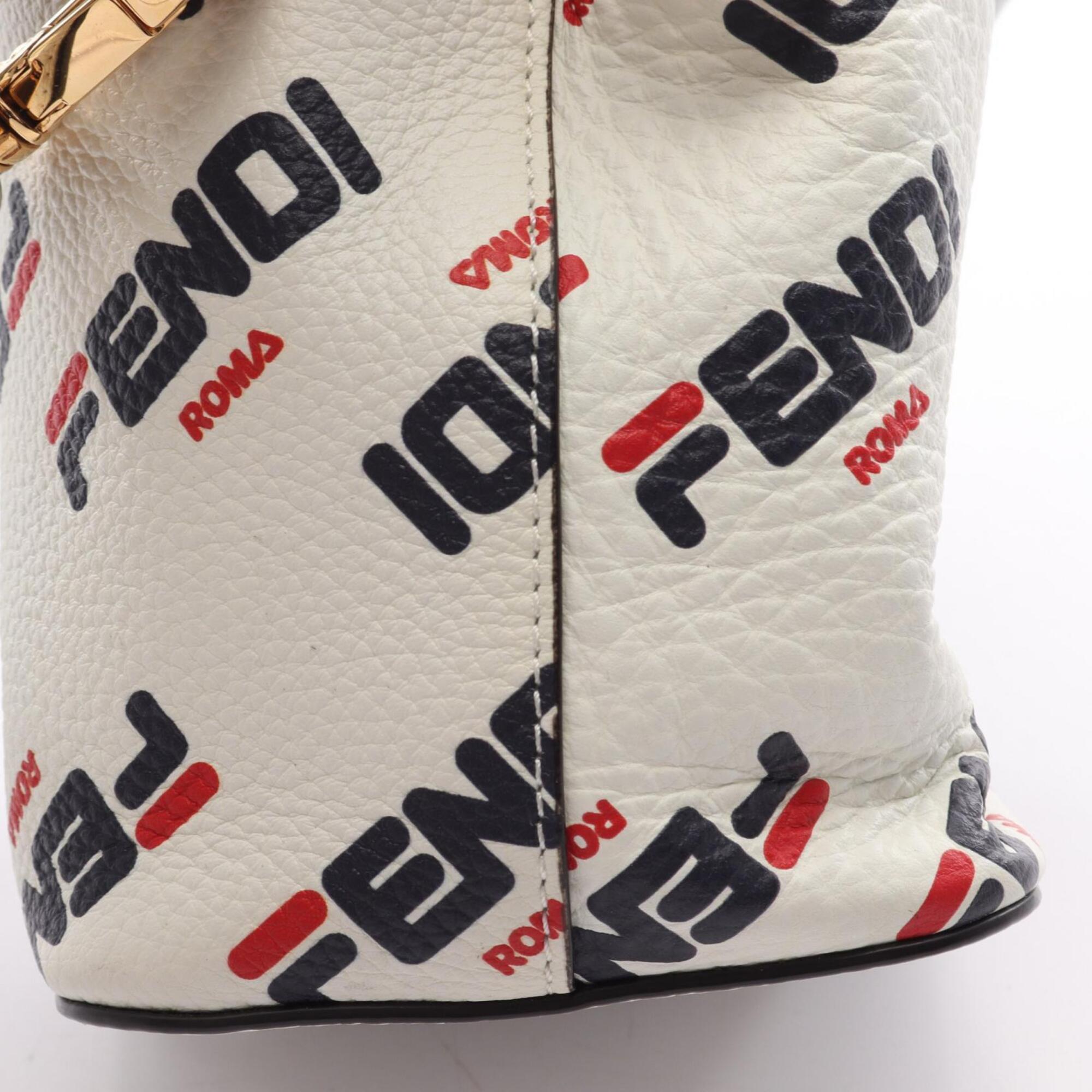 Fendi Navy Red Color White Leather Handbag (Pre-Owned)