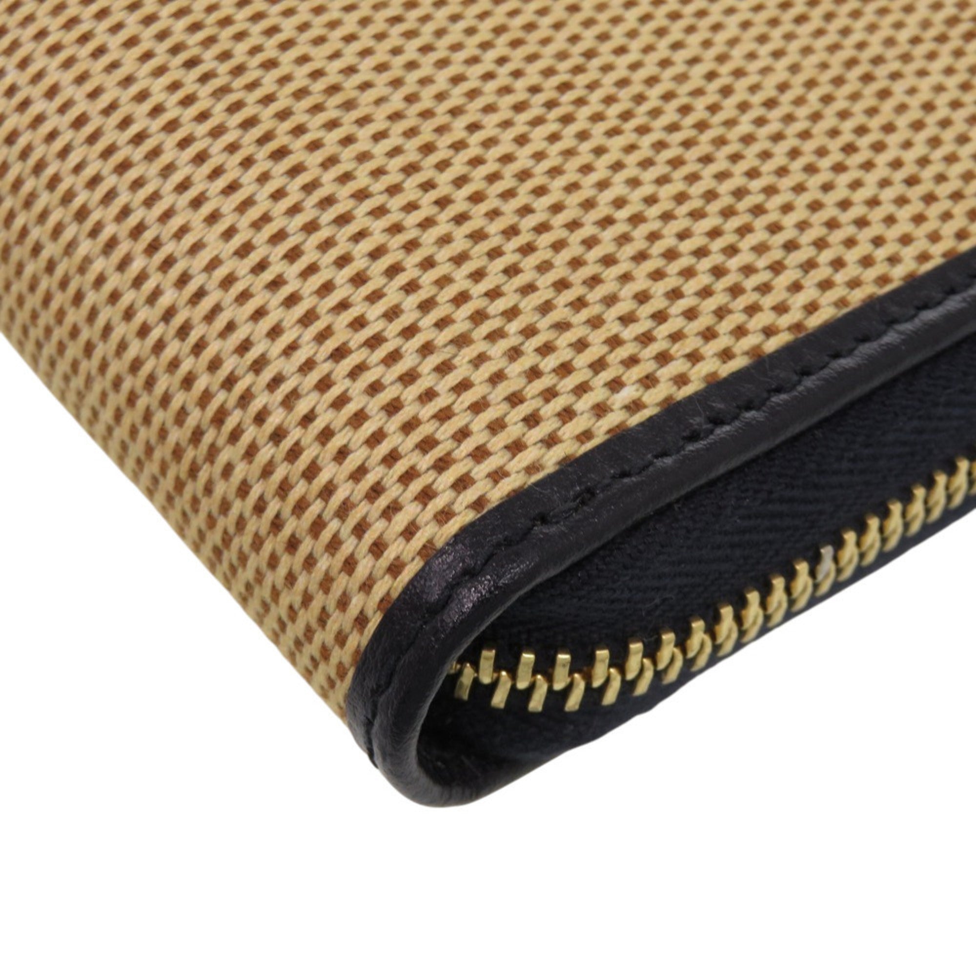 Gucci Beige Navy Canvas Leather Long Wallet (Bi-Fold) (Pre-Owned)
