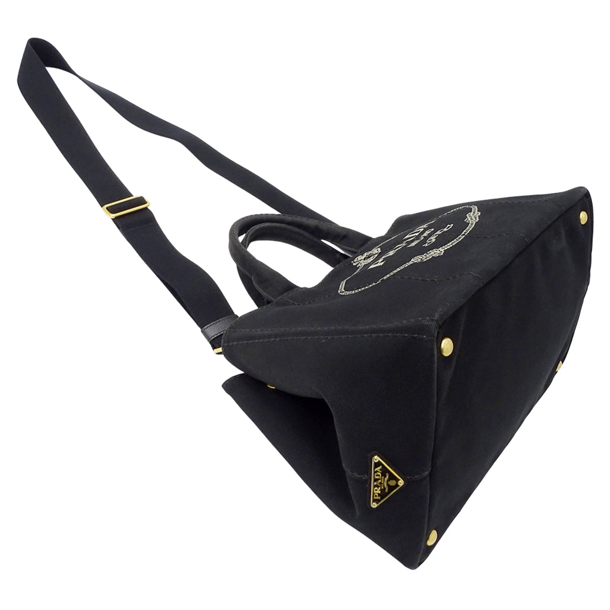 Prada Canapa Black Canvas Handbag Shoulder Bag Tote Bag (Pre-Owned)